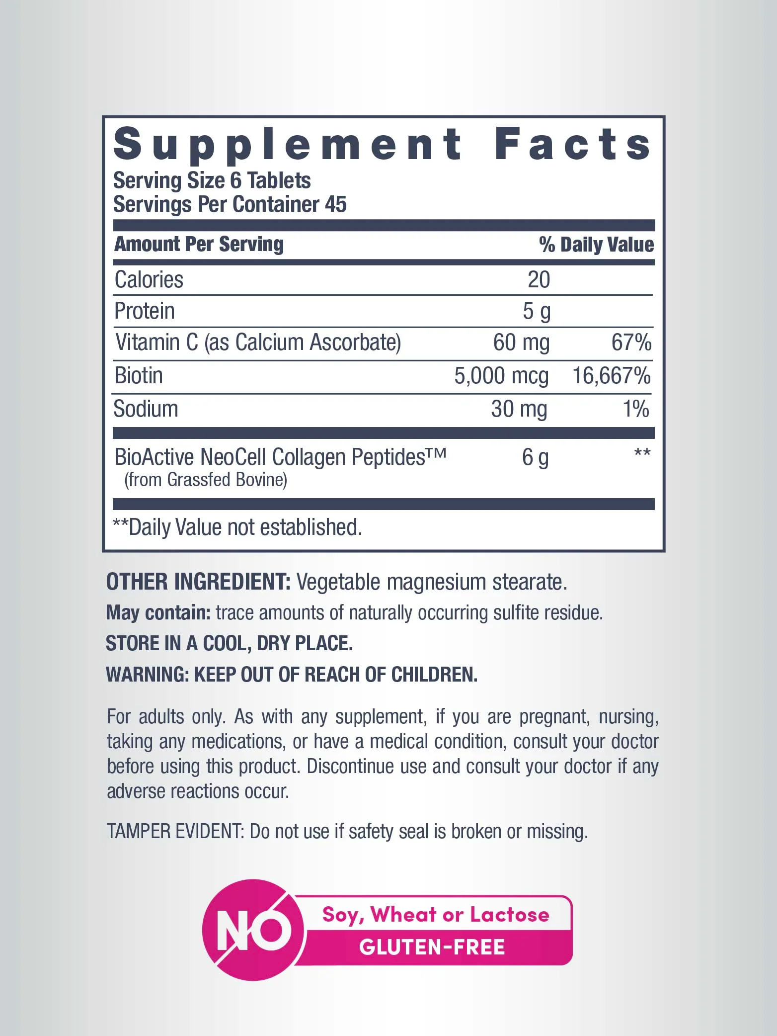 Grassfed Collagen Peptides  + C & Biotin, 6000 mg, 270 Caplets - Image 3