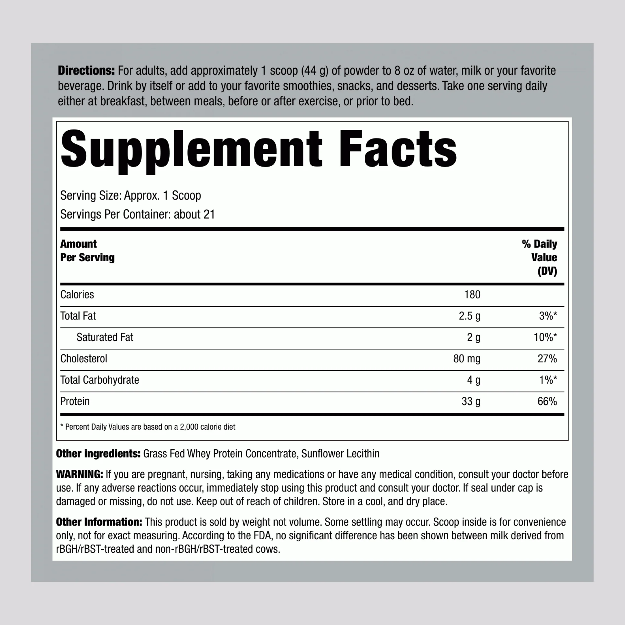GrassFed Whey Protein (Unflavored & Unsweetened), 5 lbs (2.26 kg) Bottle - Image 2