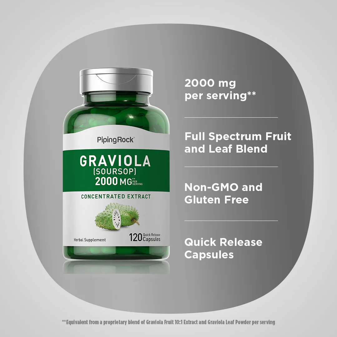 Graviola Soursop, 2000 mg (per serving), 120 Quick Release Capsules - Image 4