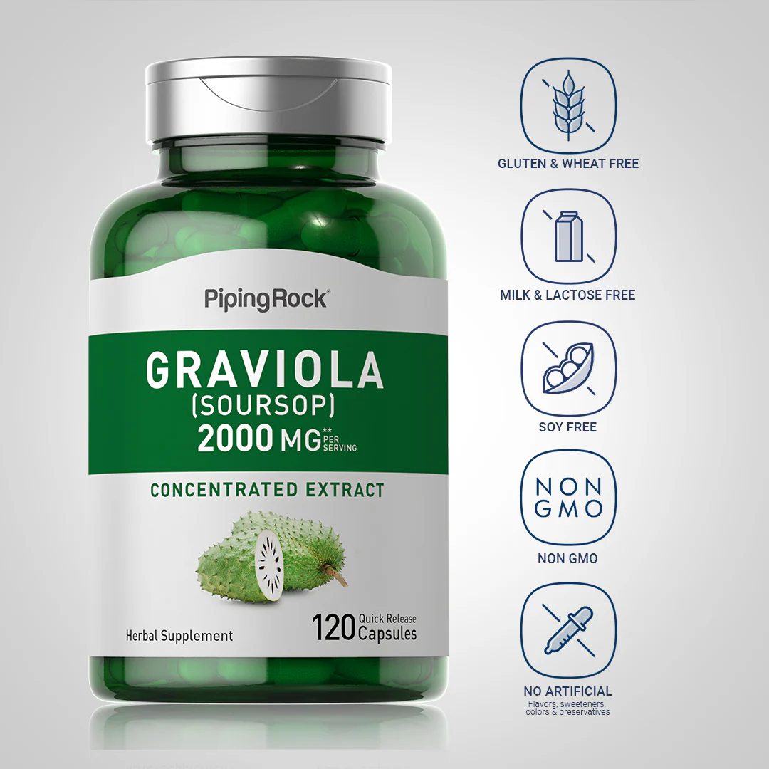 Graviola Soursop, 2000 mg (per serving), 120 Quick Release Capsules, 2  Bottles - Image 5