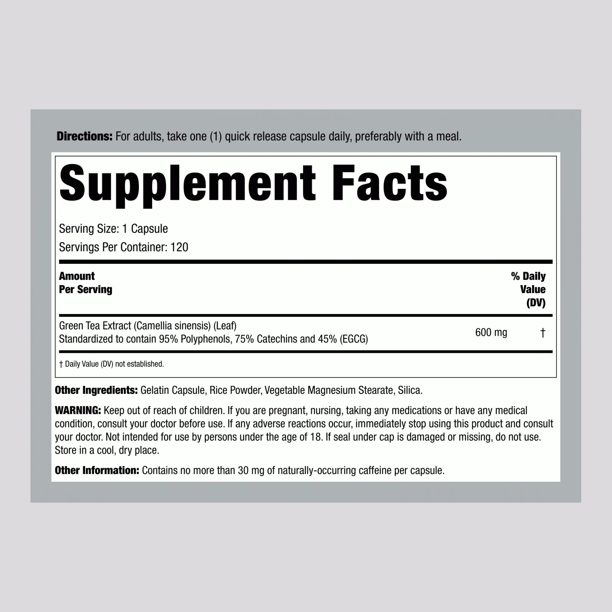 Green Tea Standardized Extract, 600 mg, 120 Capsules, 2  Bottles - Image 2