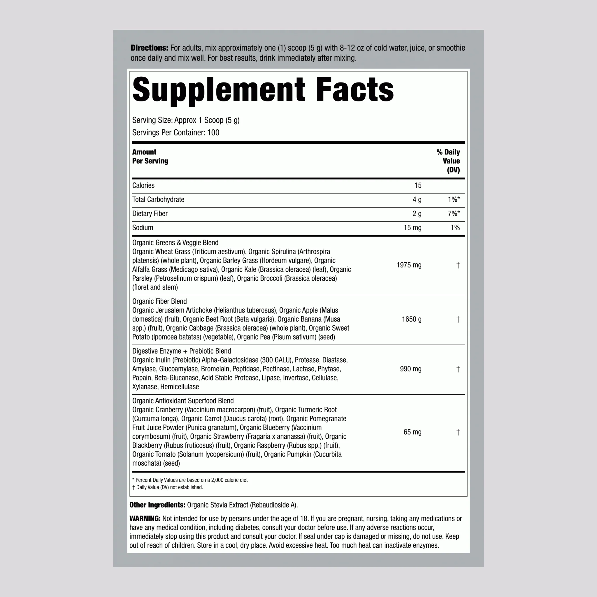 Greens Powder (Organic), 1.1 lb (500 g) Bottle - Image 2