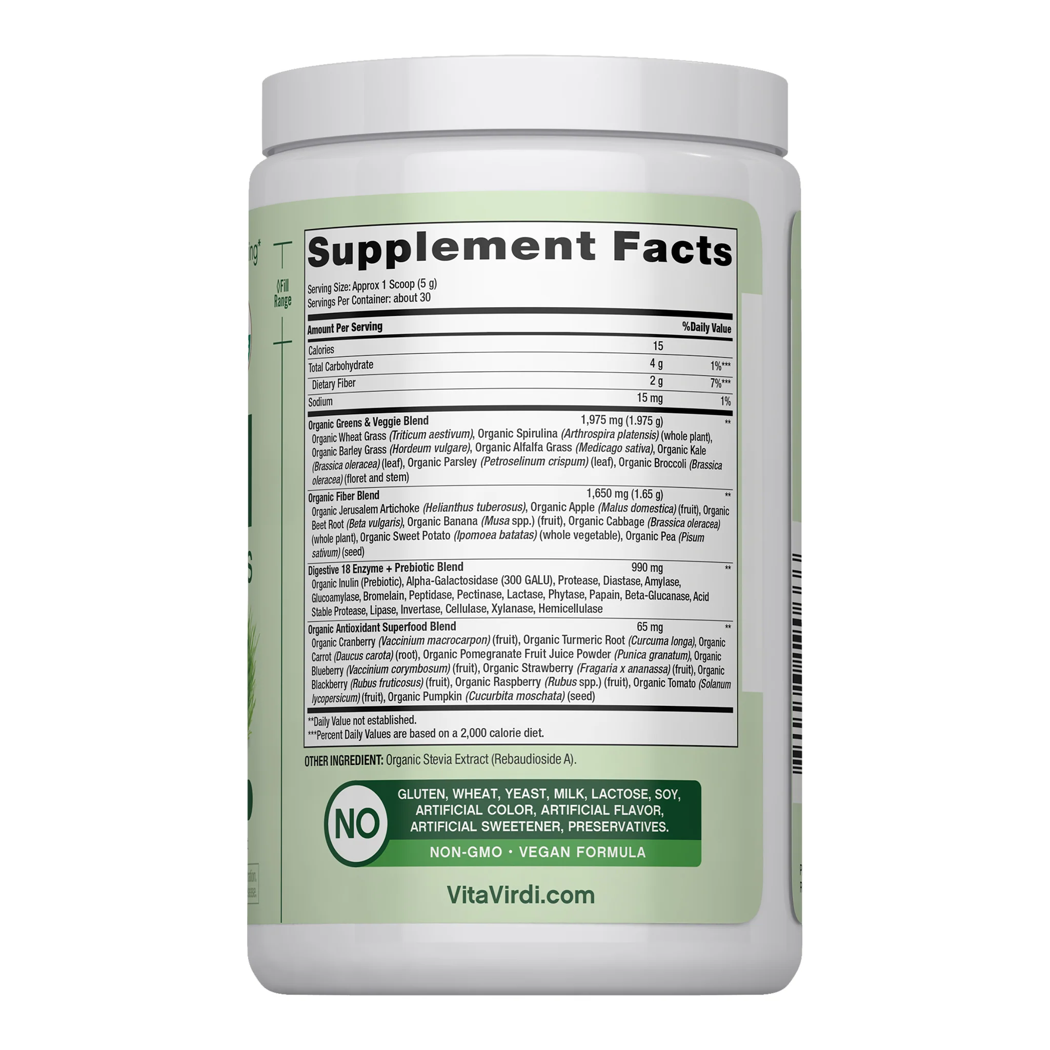 Greens Powder Unflavored (Organic), 5.3 oz (150 g) Bottle - Image 4