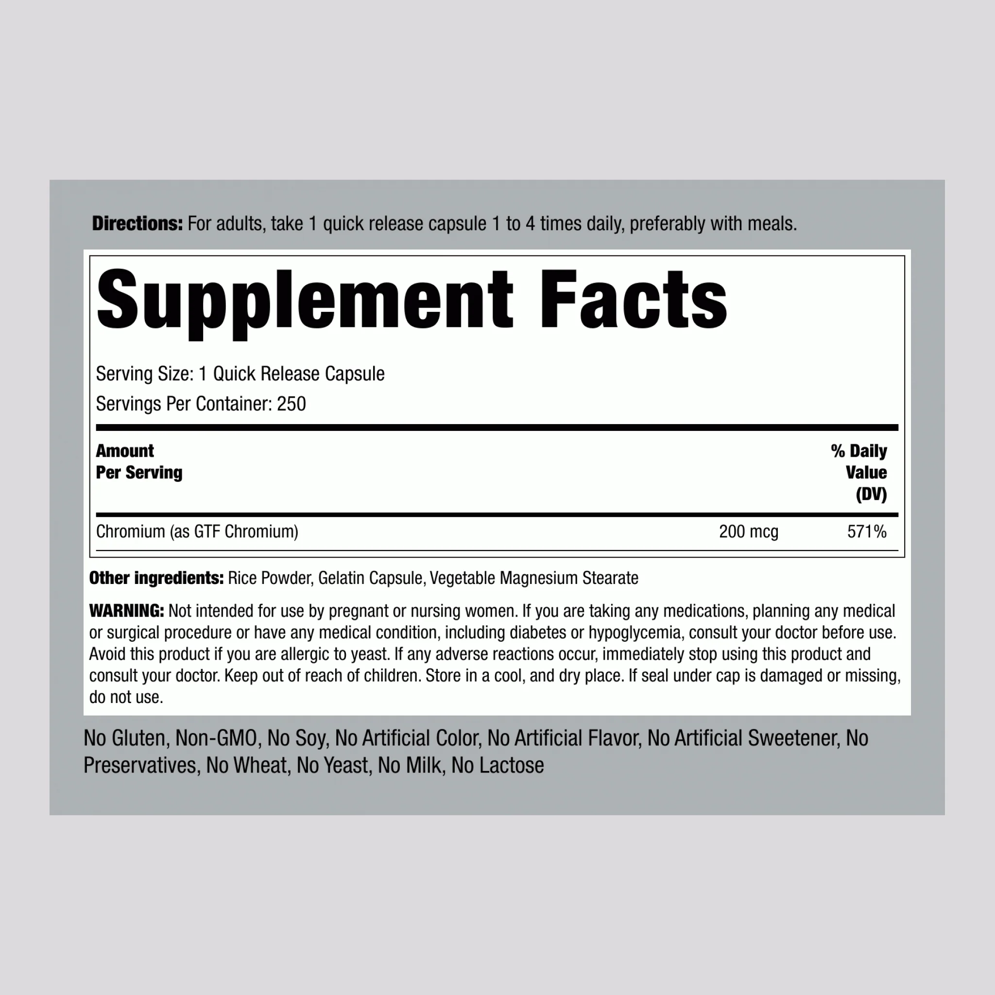 GTF Chromium, 200 mcg, 250 Quick Release Capsules - Image 2