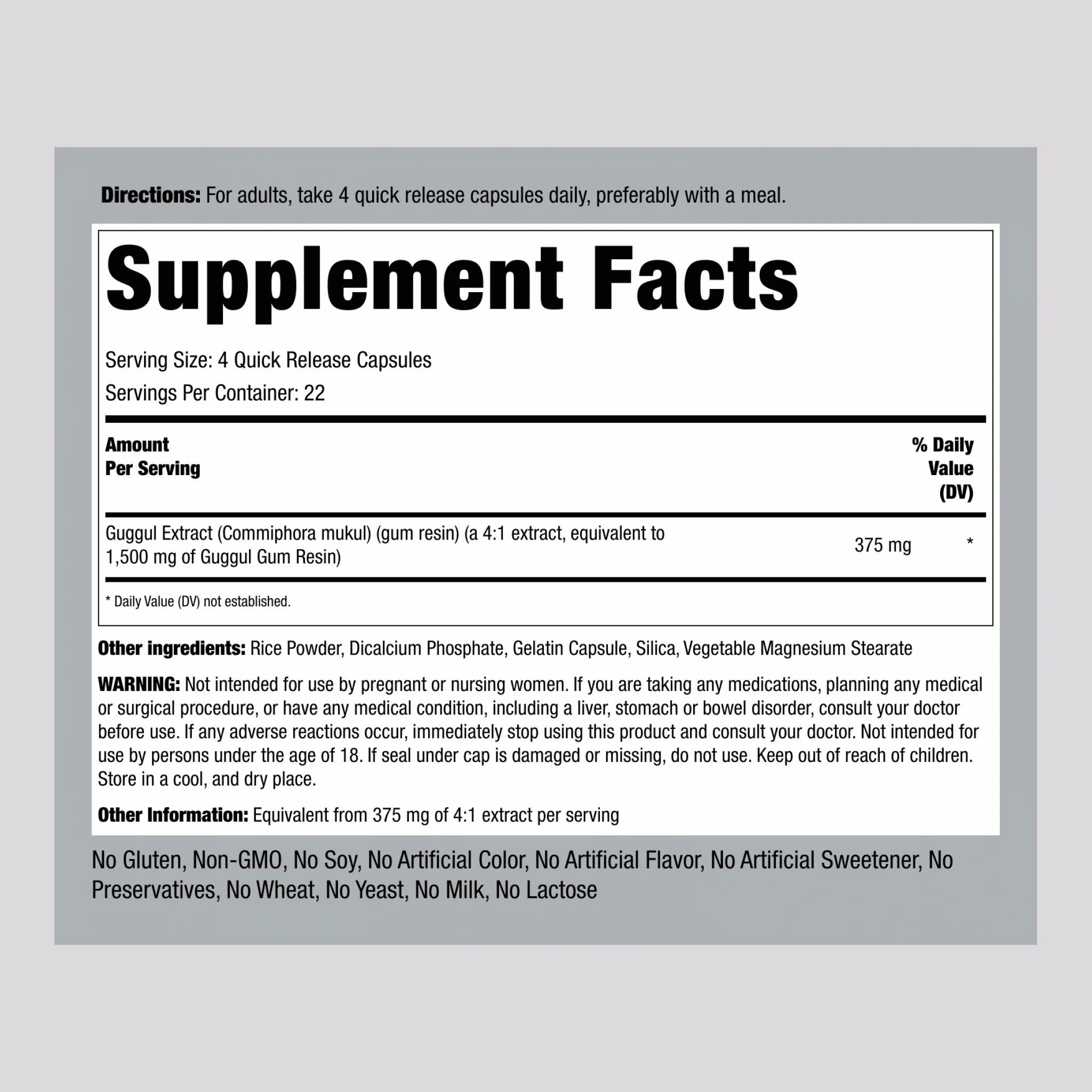 Guggul Extract, 1500 mg (per serving), 90 Quick Release Capsules, 2  Bottles - Image 2