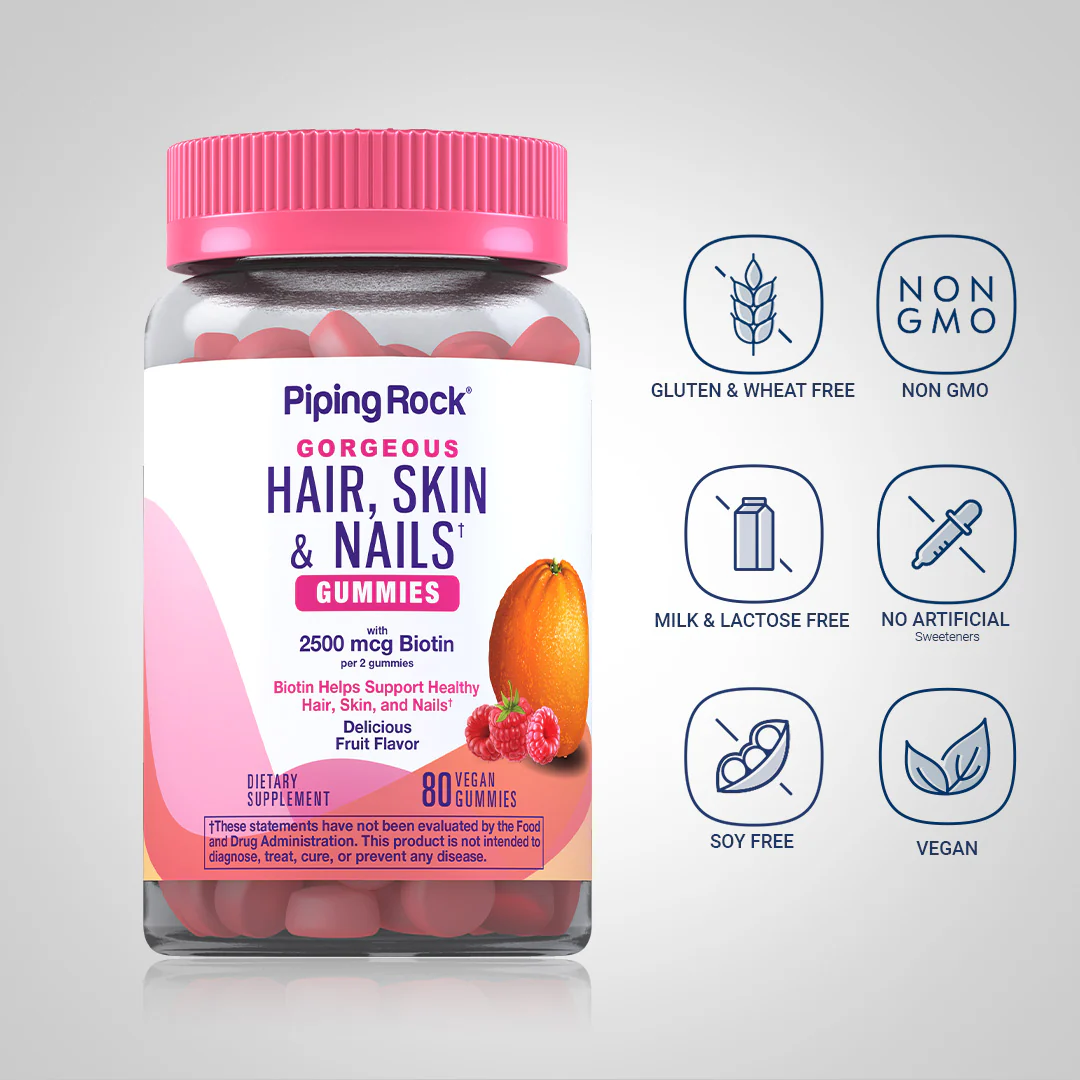 Hair, Skin & Nails (Delicious Fruit), 80 Vegan Gummies, 2  Bottles - Image 4