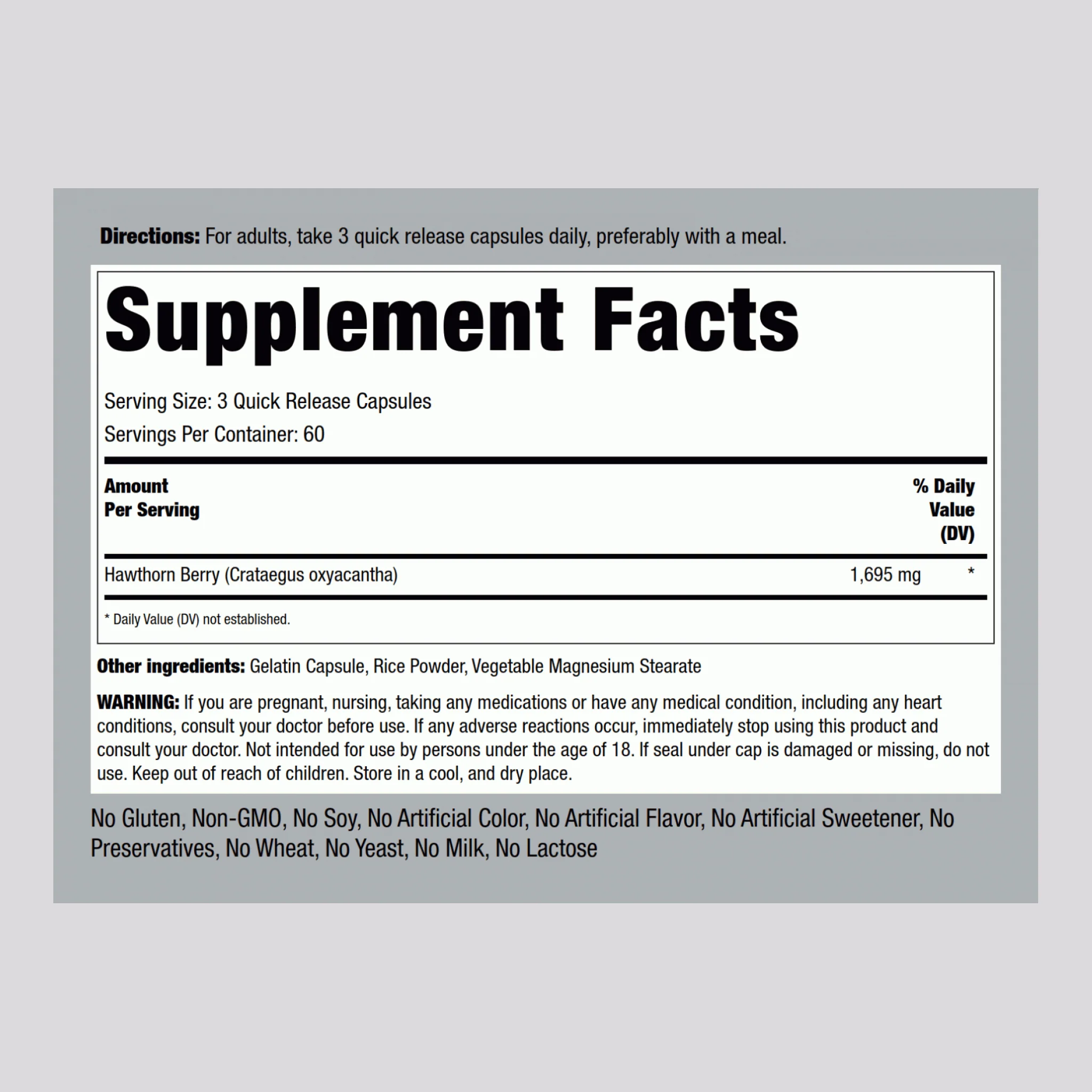Hawthorn Berries, 1695 mg (per serving), 180 Quick Release Capsules - Image 2