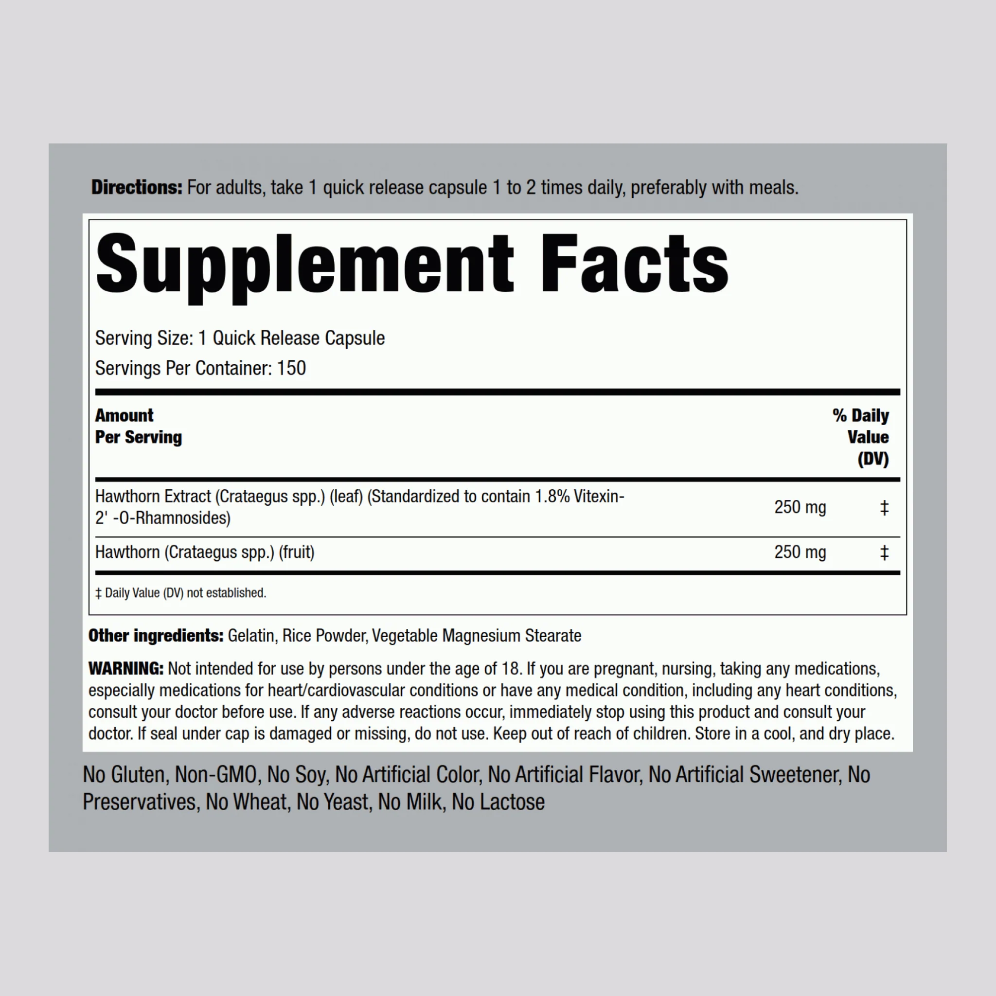 Hawthorn Standardized Extract, 150 Quick Release Capsules - Image 2