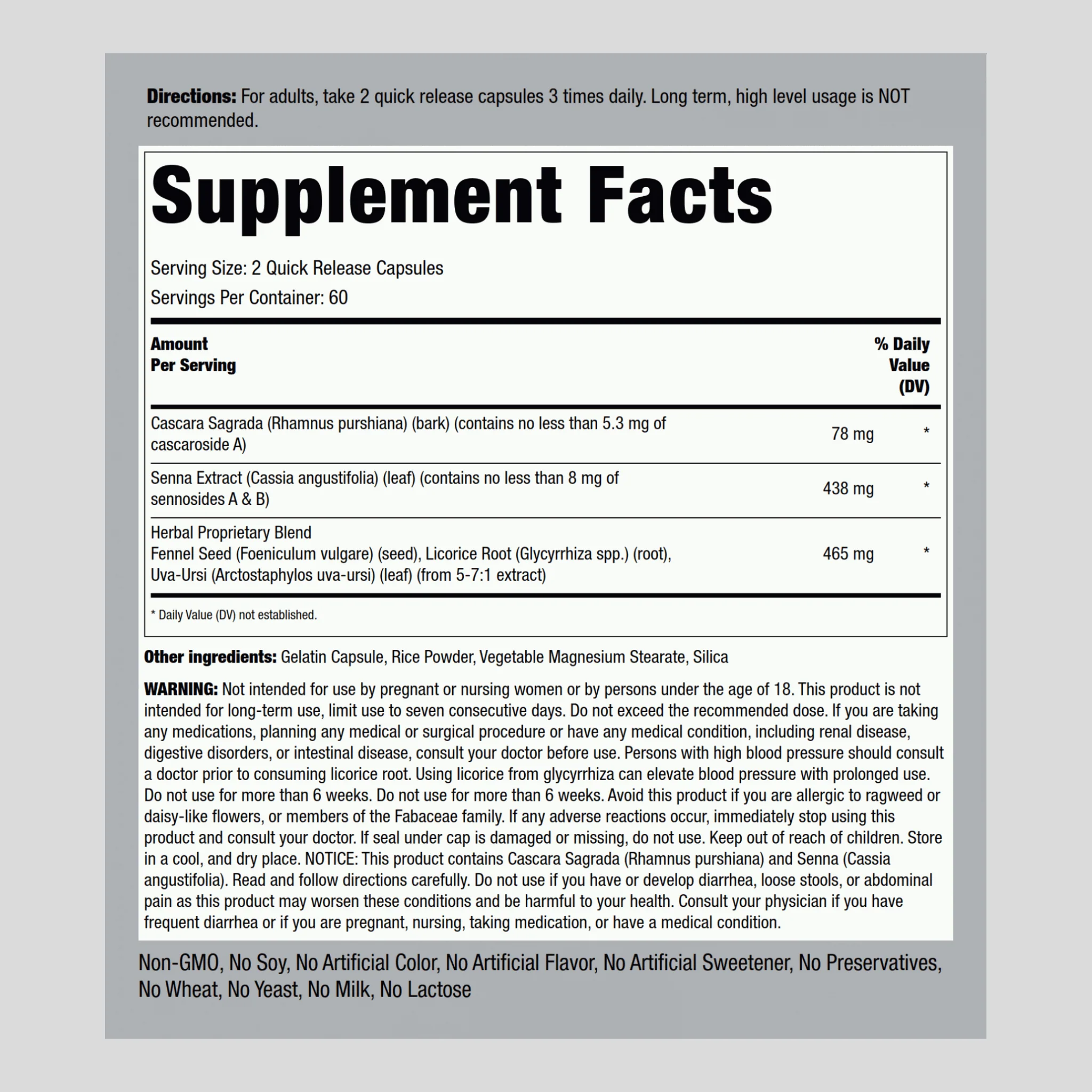 Herbal Laxative, 120 Quick Release Capsules - Image 2