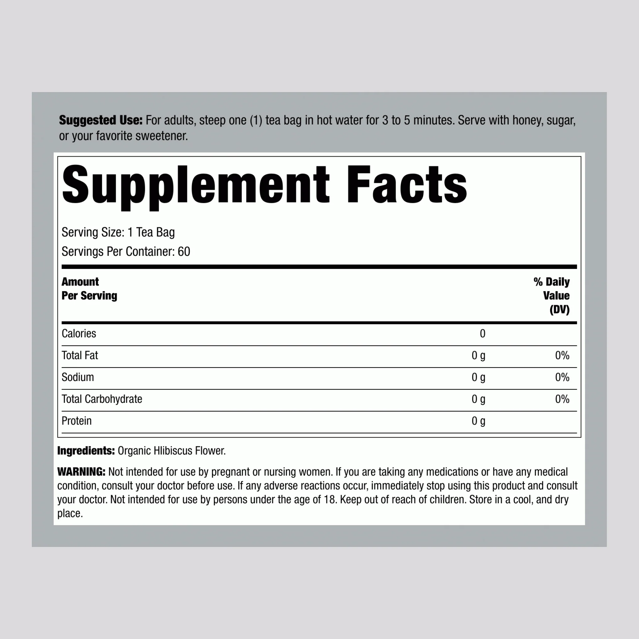 Hibiscus Tea (Organic), 1500 mg, 60 Tea Bags - Image 2