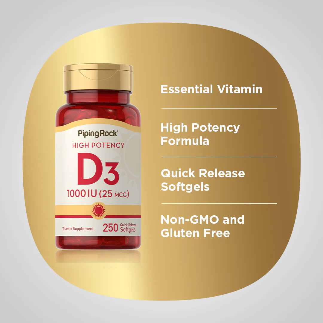 High Potency Vitamin D3, 1000 IU, 250 Quick Release Softgels, 2  Bottles - Image 4