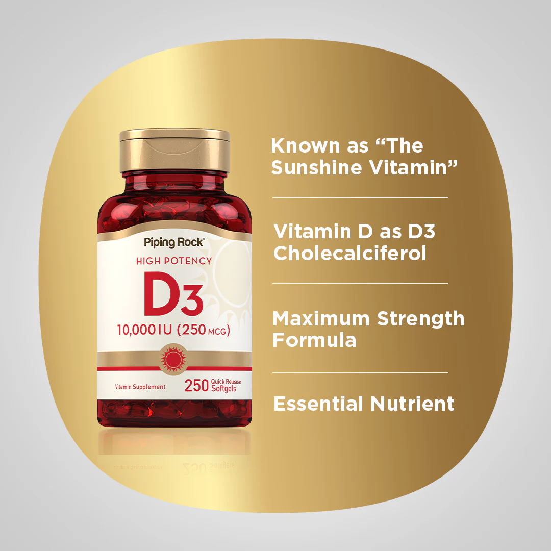 High Potency Vitamin D3, 10,000 IU, 250 Quick Release Softgels - Image 4