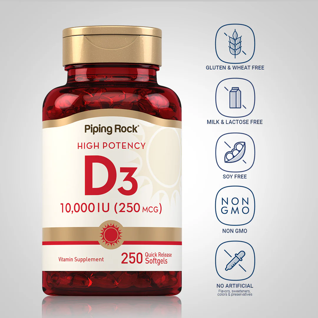 High Potency Vitamin D3, 10,000 IU, 250 Quick Release Softgels, 2  Bottles - Image 5