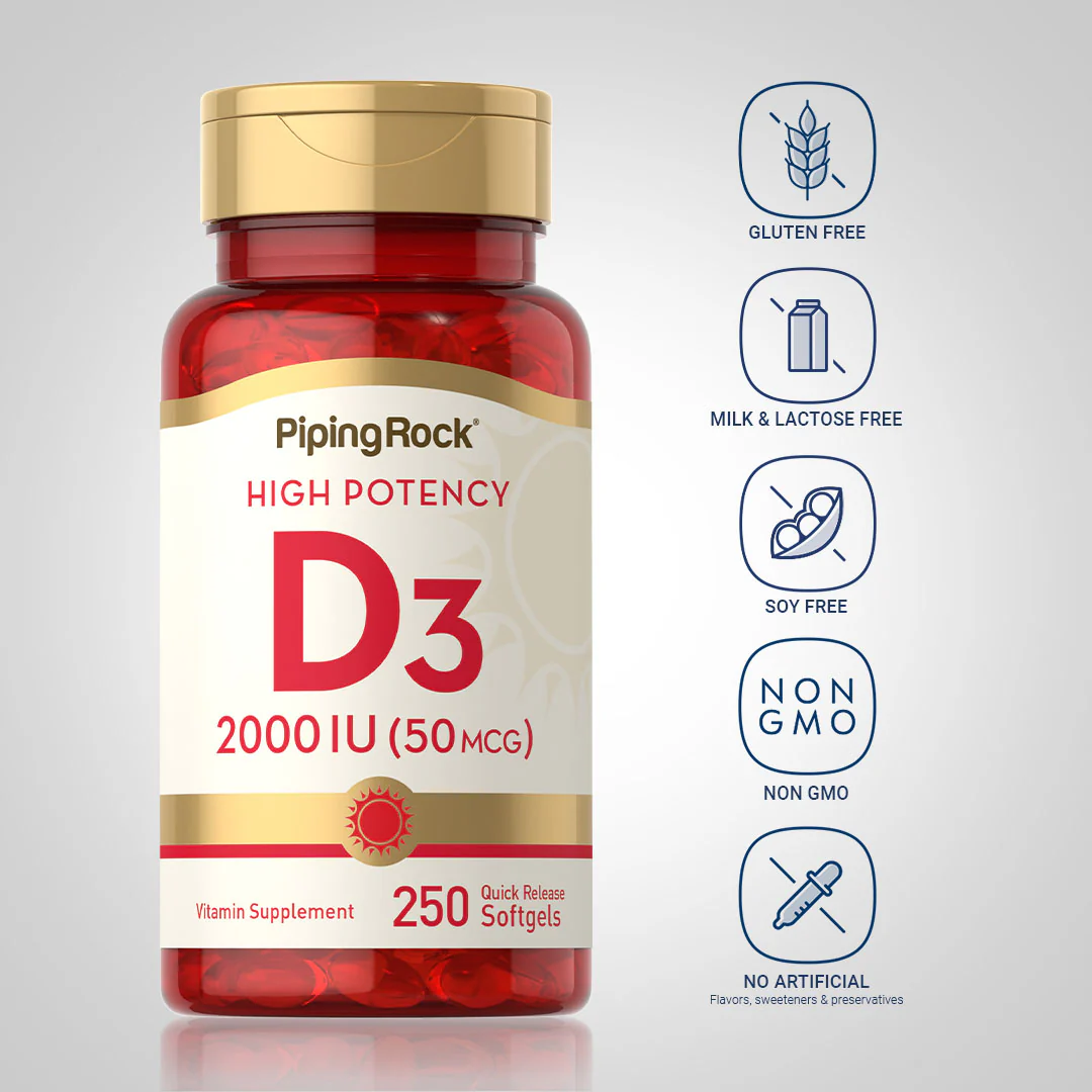 High Potency Vitamin D3, 2000 IU, 250 Quick Release Softgels - Image 5