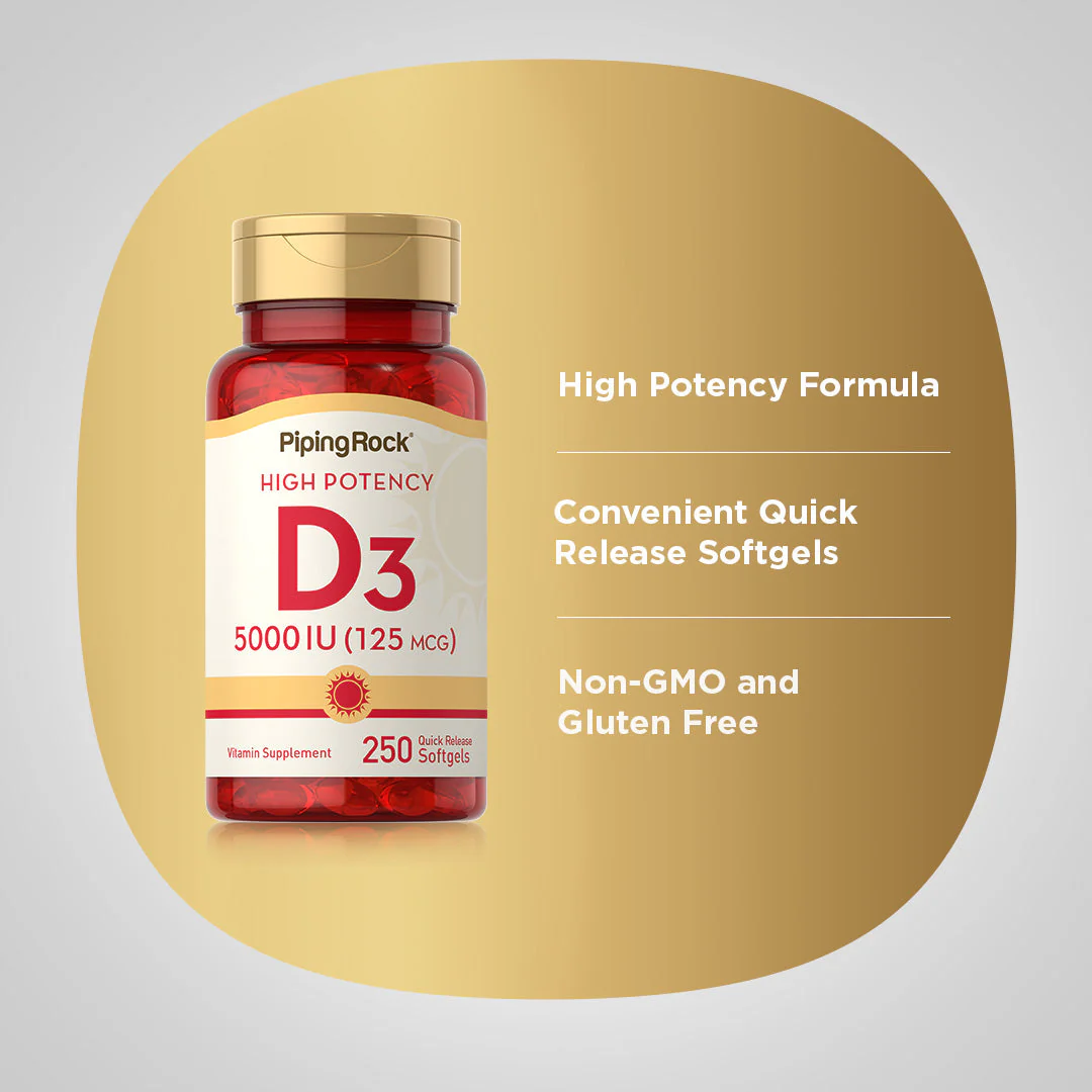 High Potency Vitamin D3, 5000 IU, 250 Quick Release Softgels, 2  Bottles - Image 4