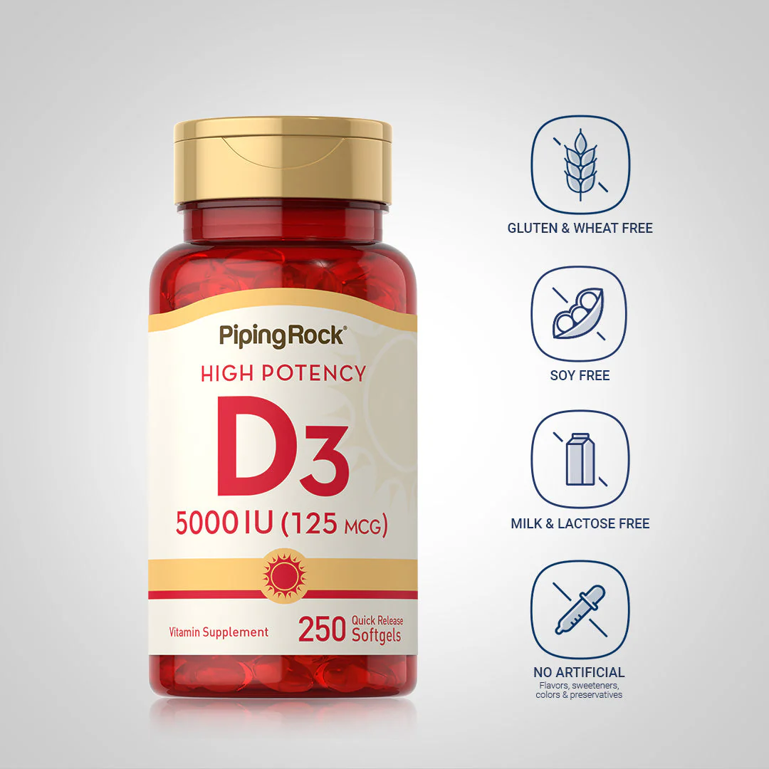 High Potency Vitamin D3, 5000 IU, 250 Quick Release Softgels, 2  Bottles - Image 5