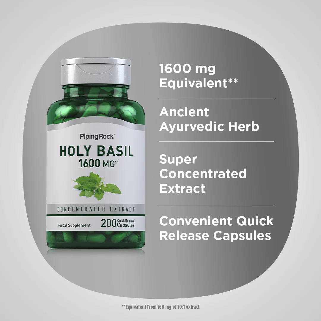 Holy Basil Tulsi, 1600 mg, 200 Quick Release Capsules, 2  Bottles - Image 4