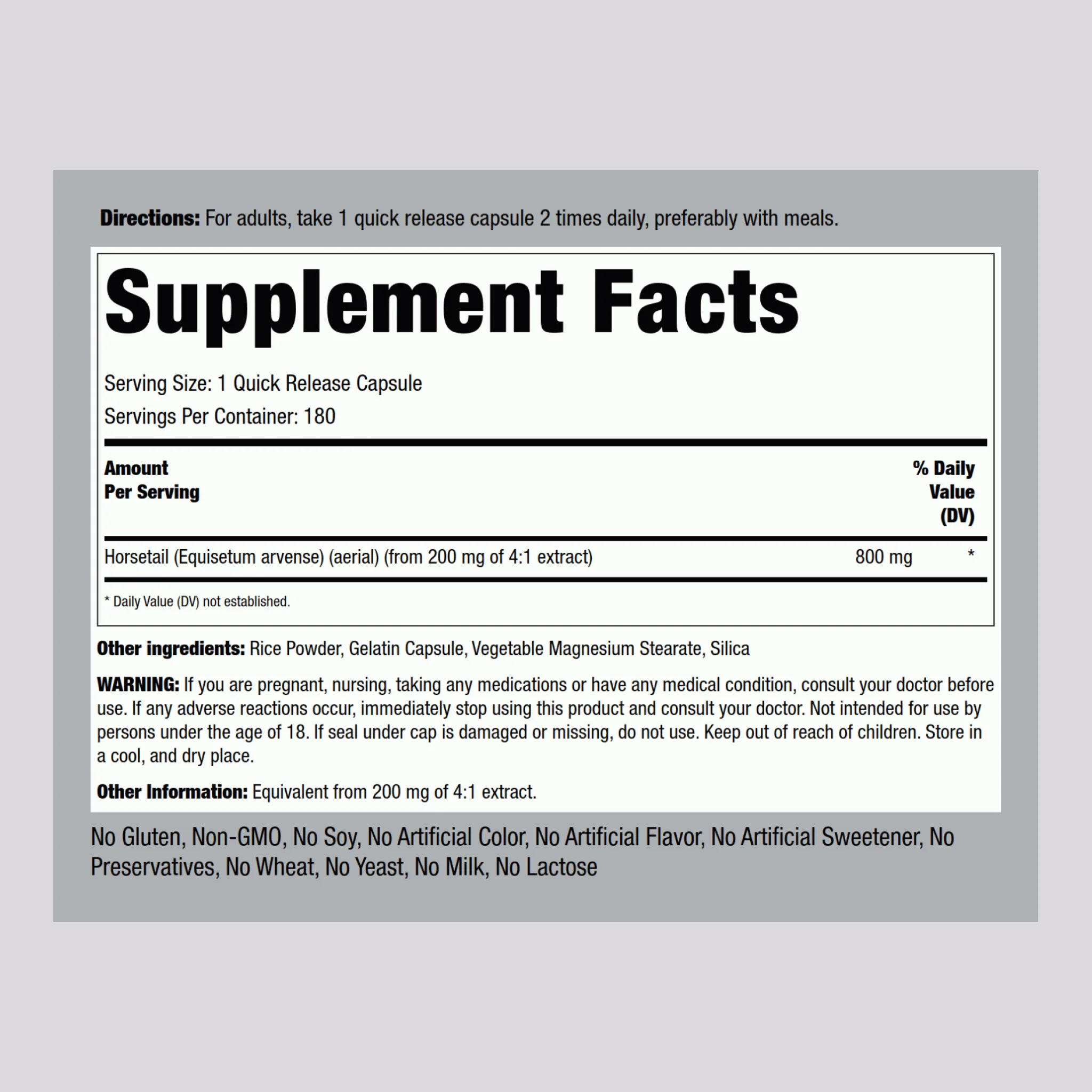 Horsetail, 800 mg, 180 Quick Release Capsules, 2  Bottles - Image 2