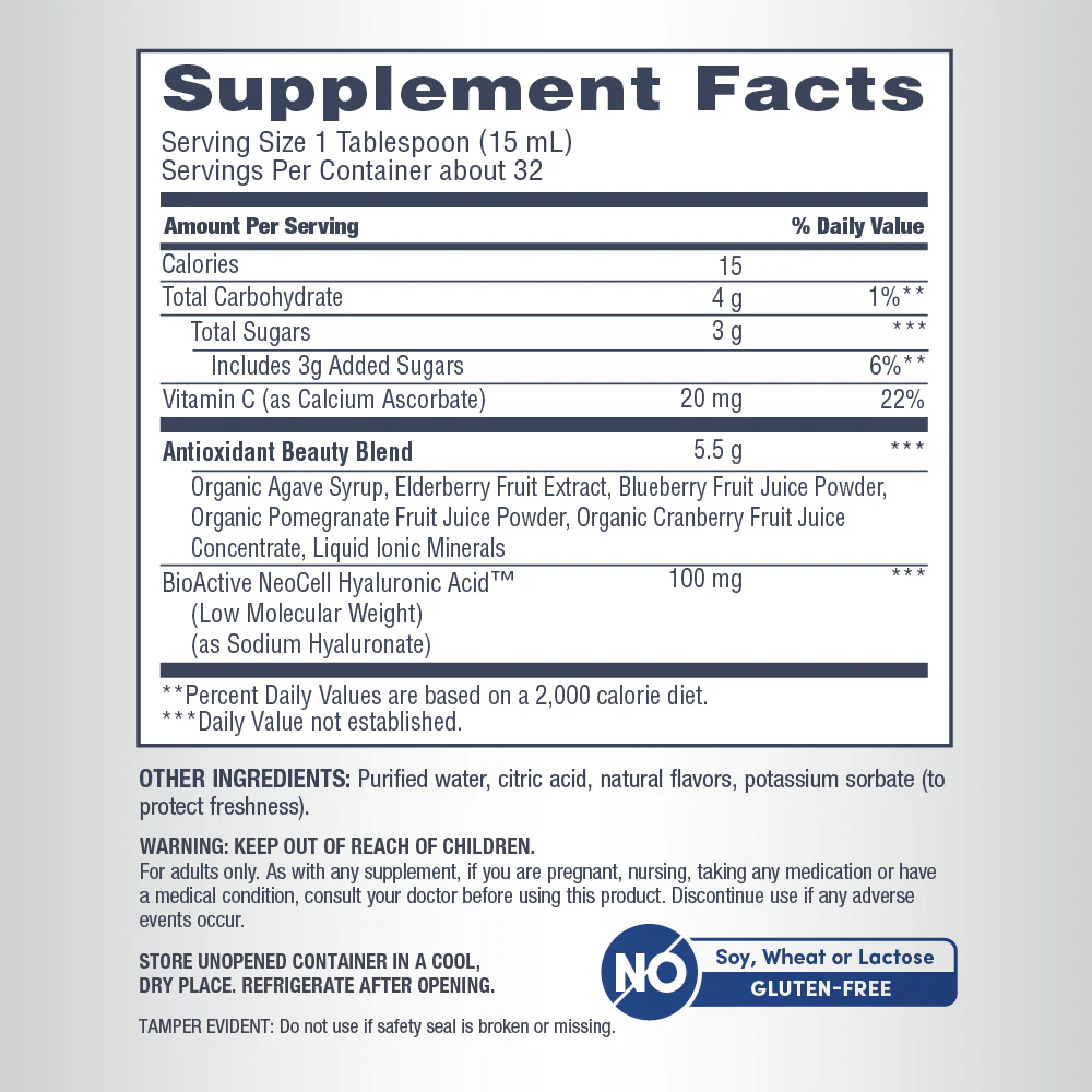 Hyaluronic Acid 100 mg plus C Liquid Blueberry Flavor, 16 fl oz (473 mL) Liquid - Image 3