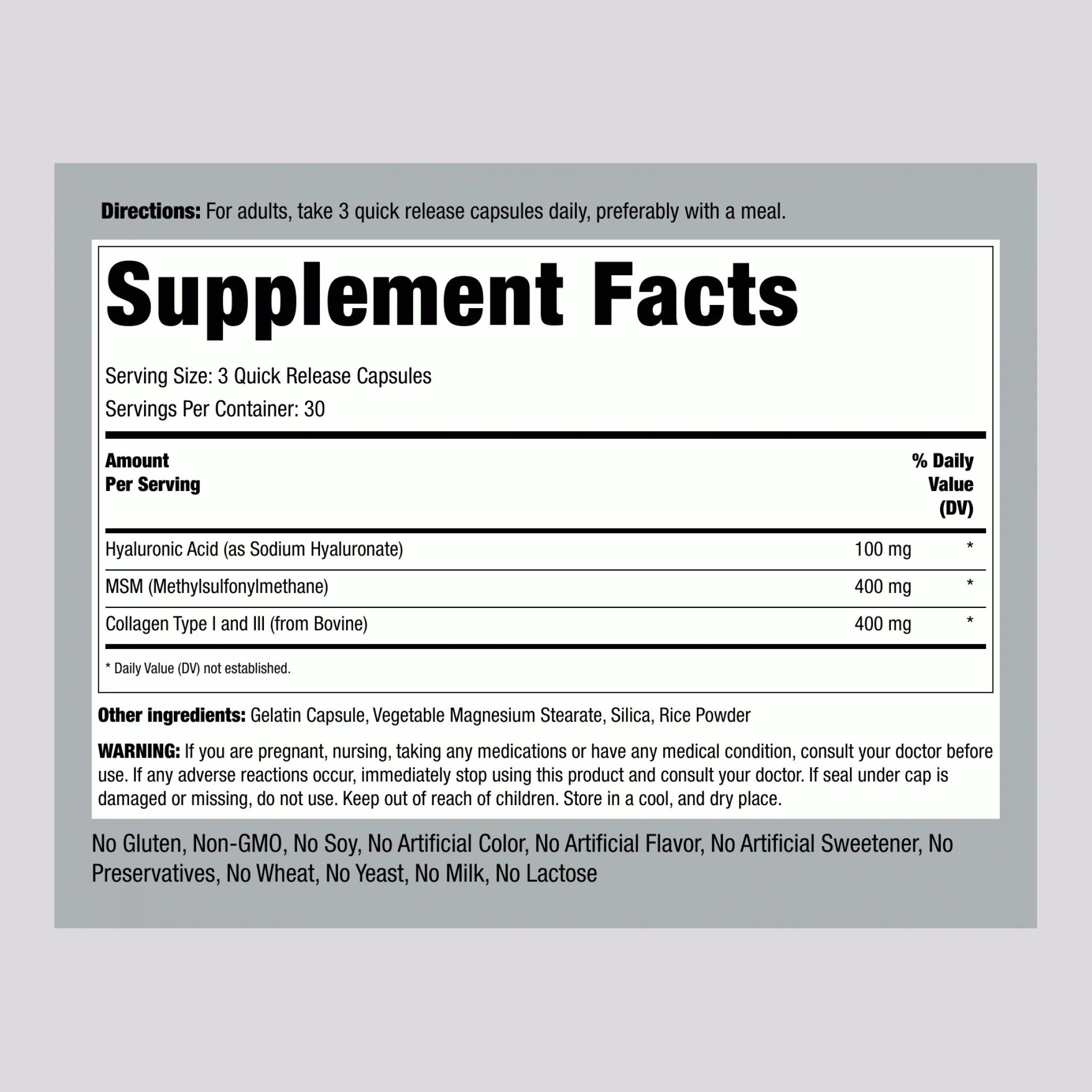 Hyaluronic Acid Complex, 900 mg (per serving), 90 Quick Release Capsules - Image 2