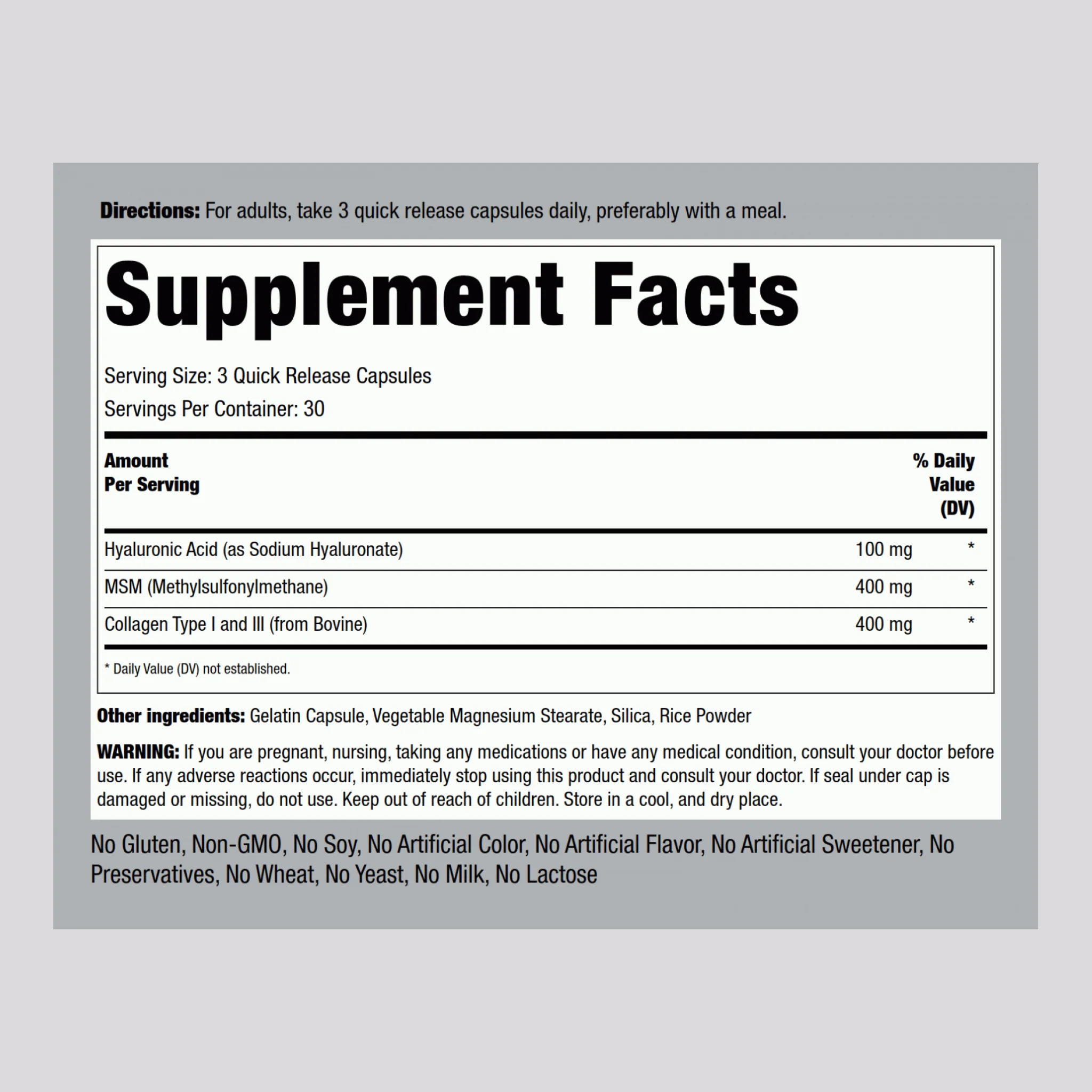 Hyaluronic Acid Complex, 900 mg (per serving), 90 Quick Release Capsules, 2  Bottles - Image 2