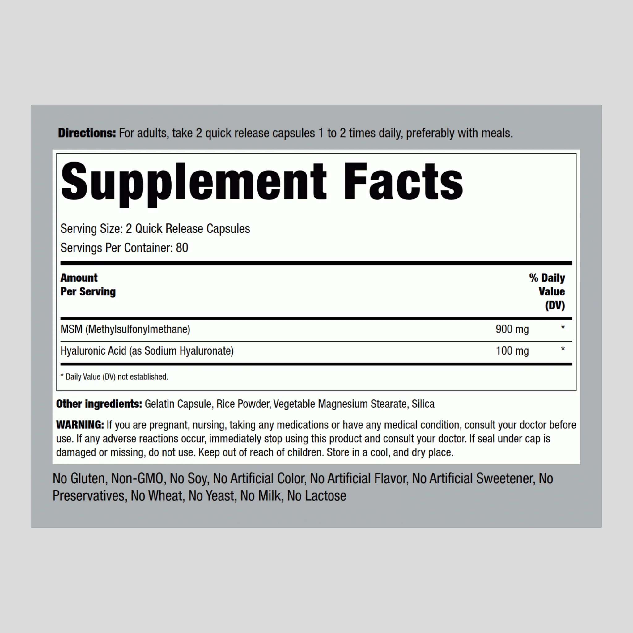Hyaluronic Acid with MSM, 160 Quick Release Capsules - Image 2