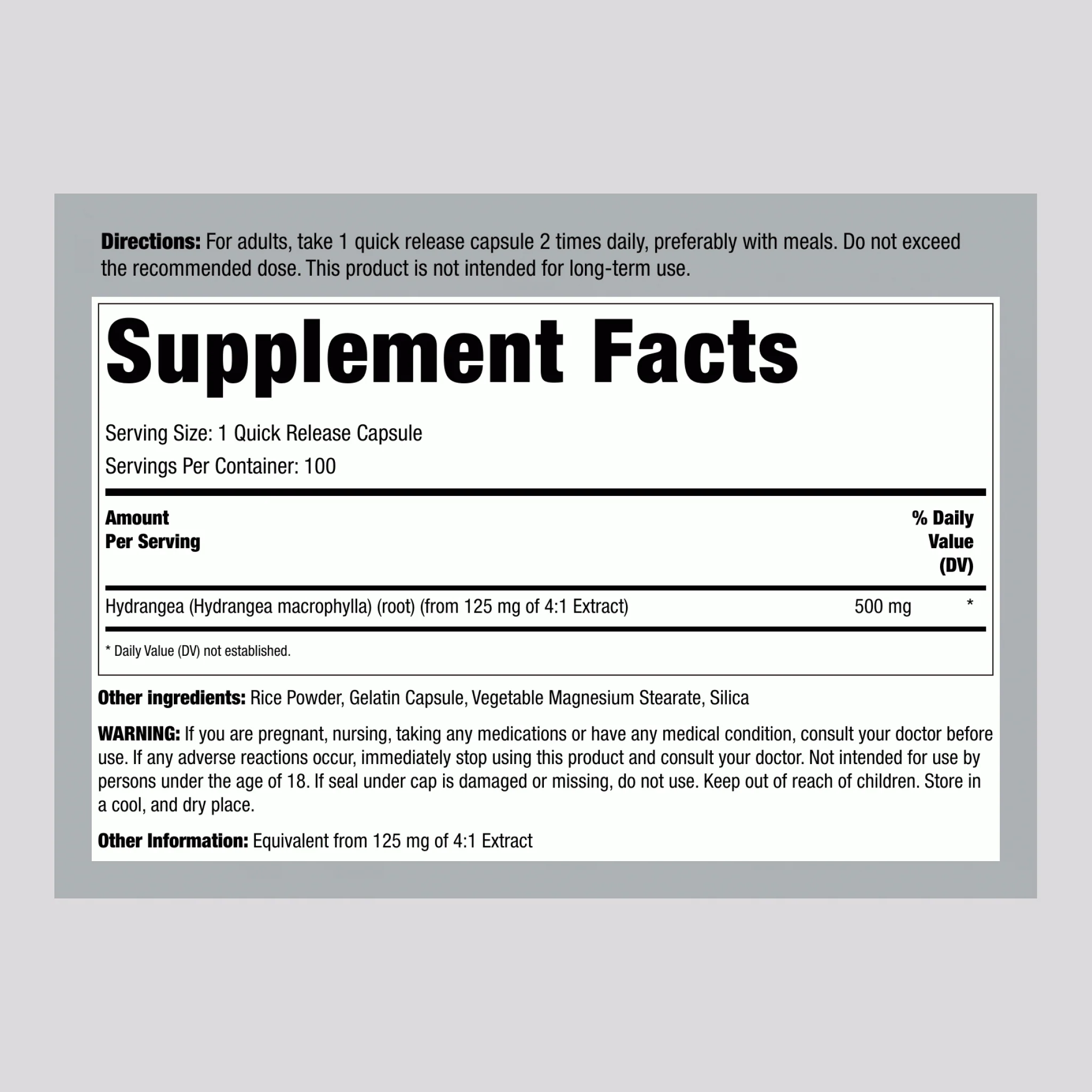 Hydrangea Root, 1000 mg (per serving), 100 Quick Release Capsules - Image 2