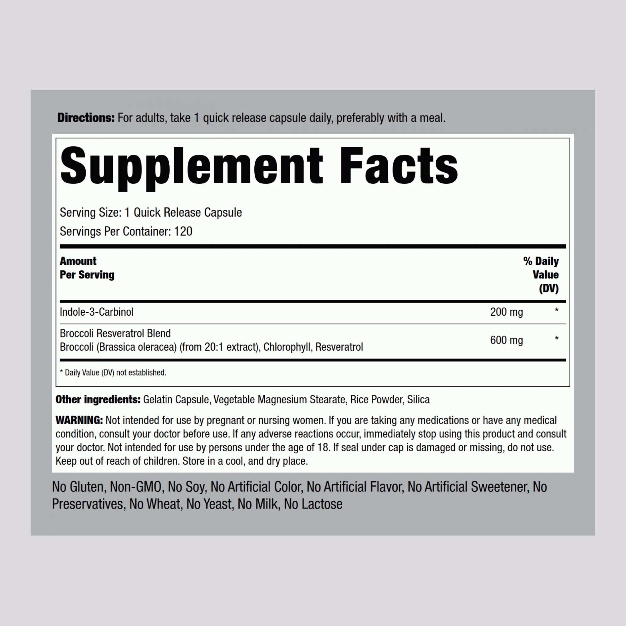 Indole-3-Carbinol with Resveratrol, 200 mg, 120 Vegan Capsules, 2  Bottles - Image 2