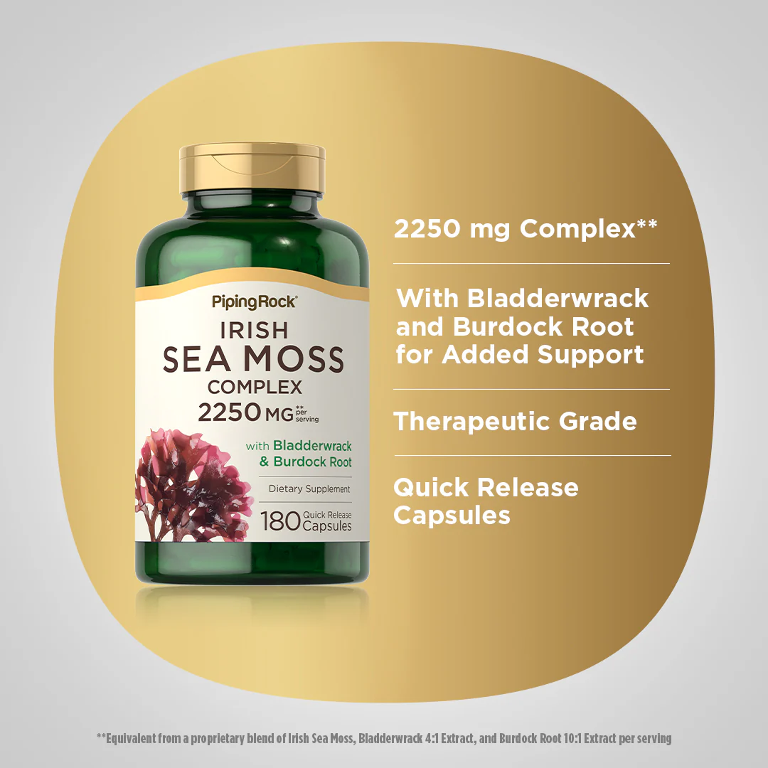 Irish Sea Moss Complex with Bladderwrack & Burdock Root, 2250 mg (per serving), 170 Quick Release Capsules - Image 4