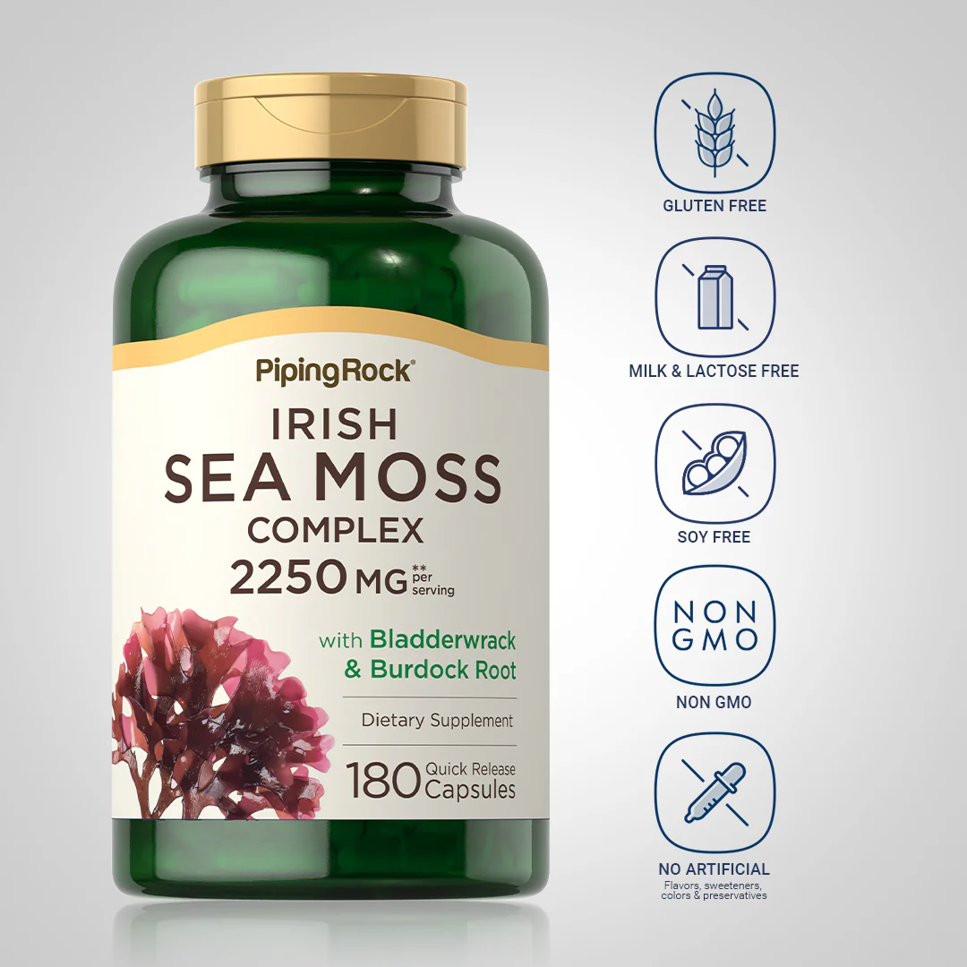 Irish Sea Moss Complex with Bladderwrack & Burdock Root, 2250 mg (per serving), 170 Quick Release Capsules, 2  Bottles - Image 6
