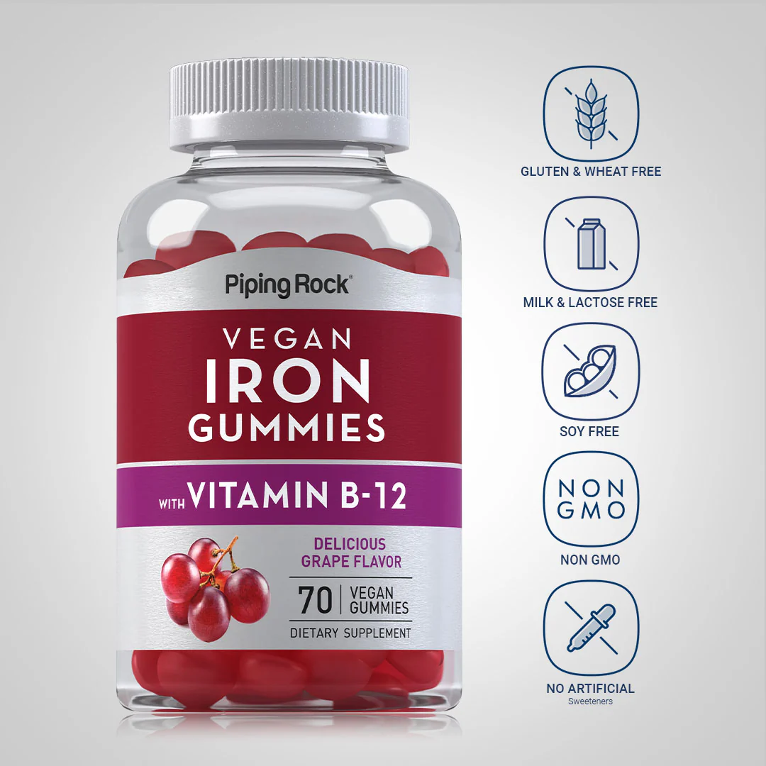 Iron + B12 (Delicious Grape), 70 Vegan Gummies - Image 4