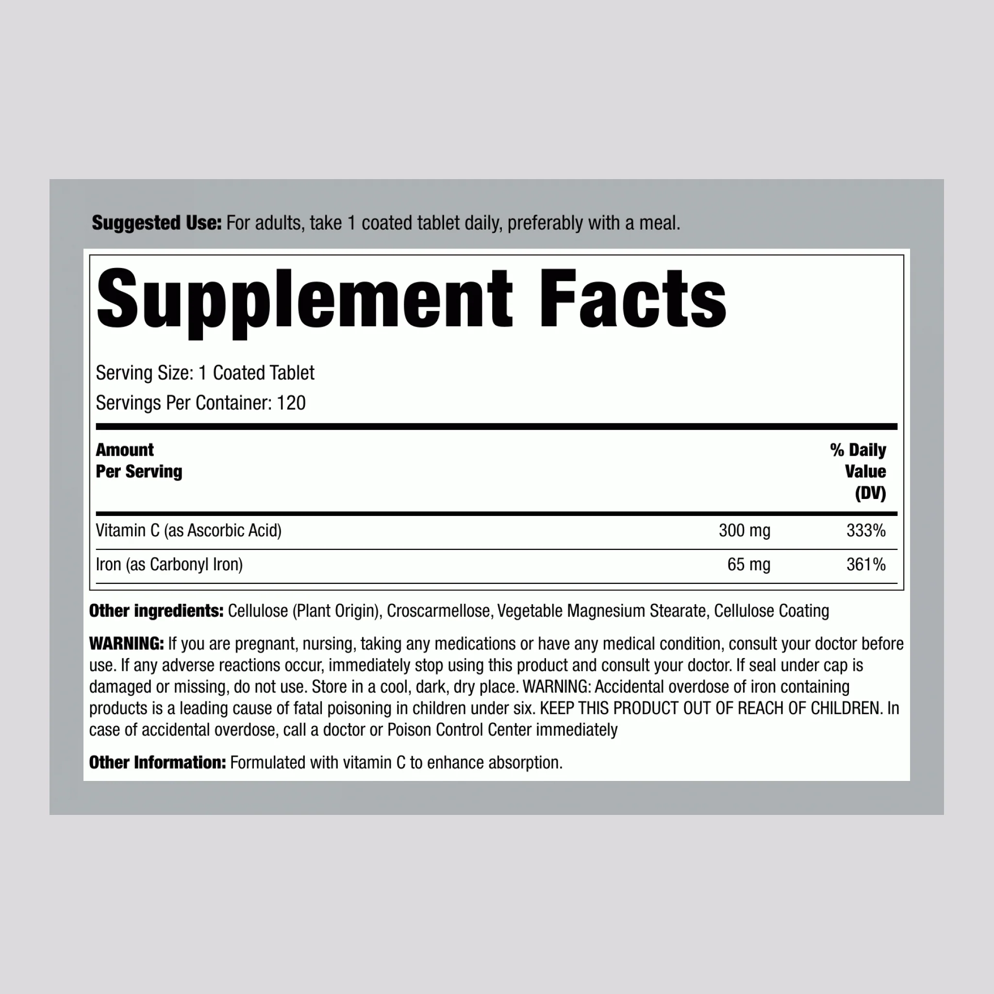 Iron + Vitamin C, 120 Coated Tablets - Image 2