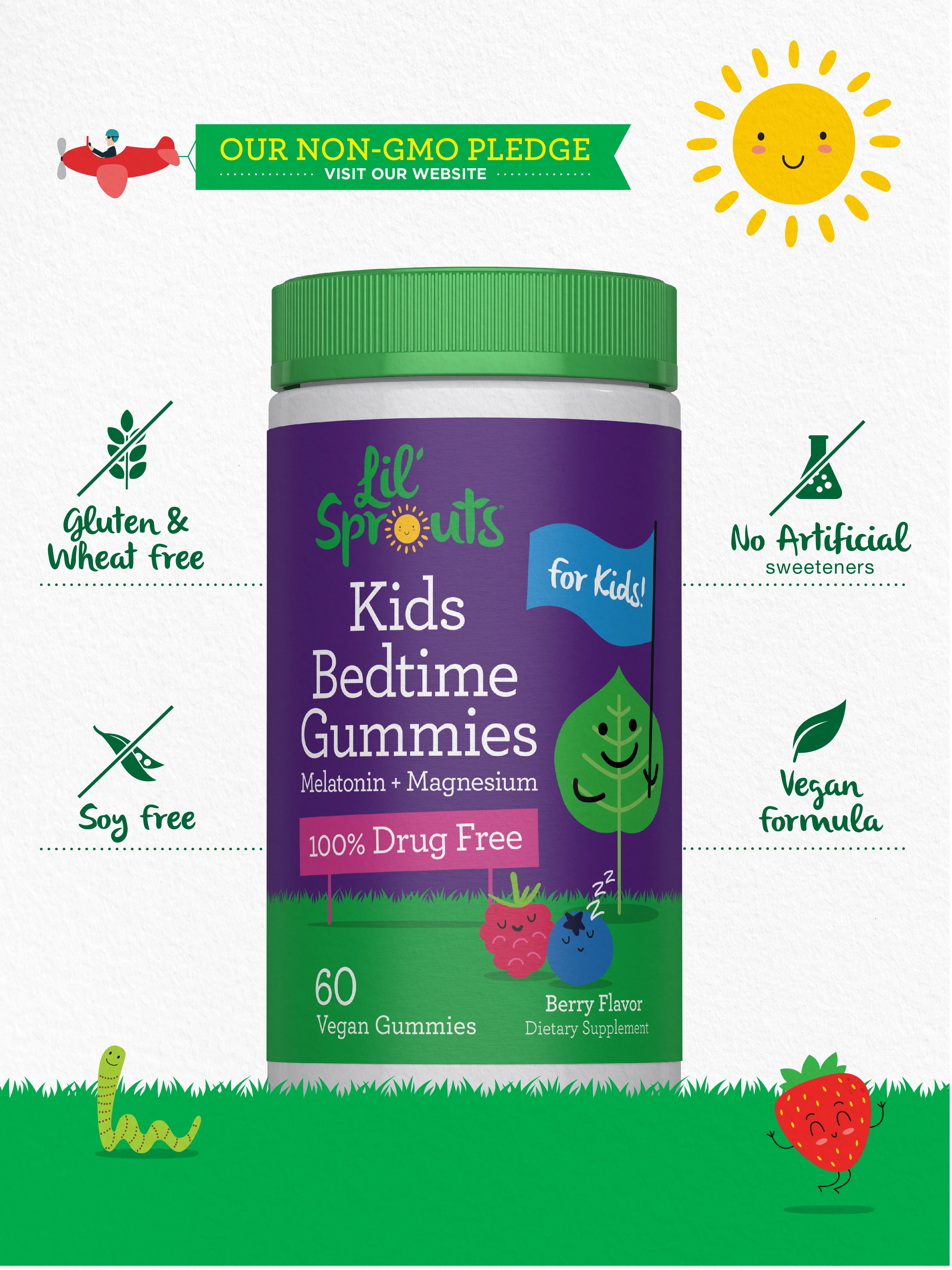 Kids Melatonin + Magnesium Gummies (Berry), 60 Vegan Gummies - Image 6