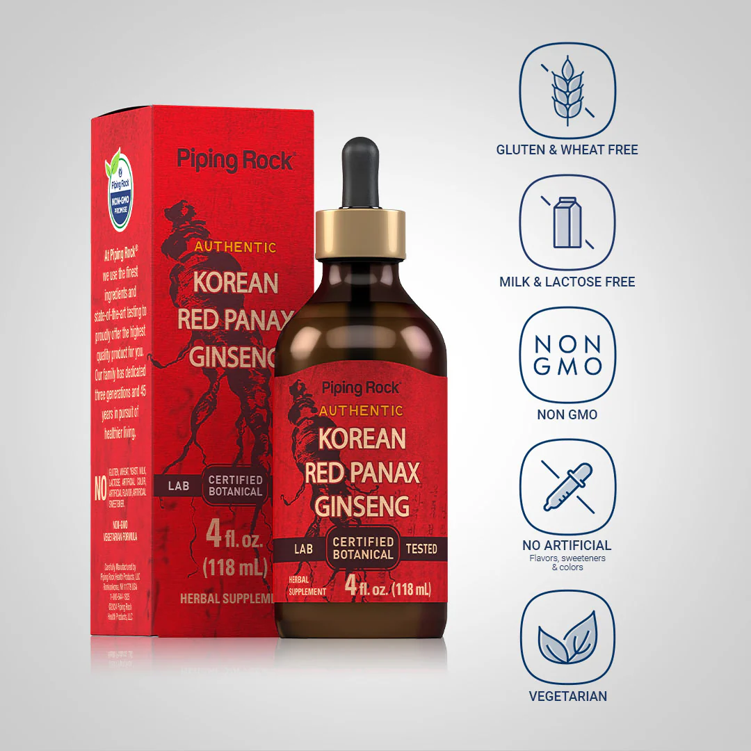 Korean Red Panax Ginseng Liquid Extract Alcohol Free, 4 fl oz (118 mL) Dropper Bottle - Image 4
