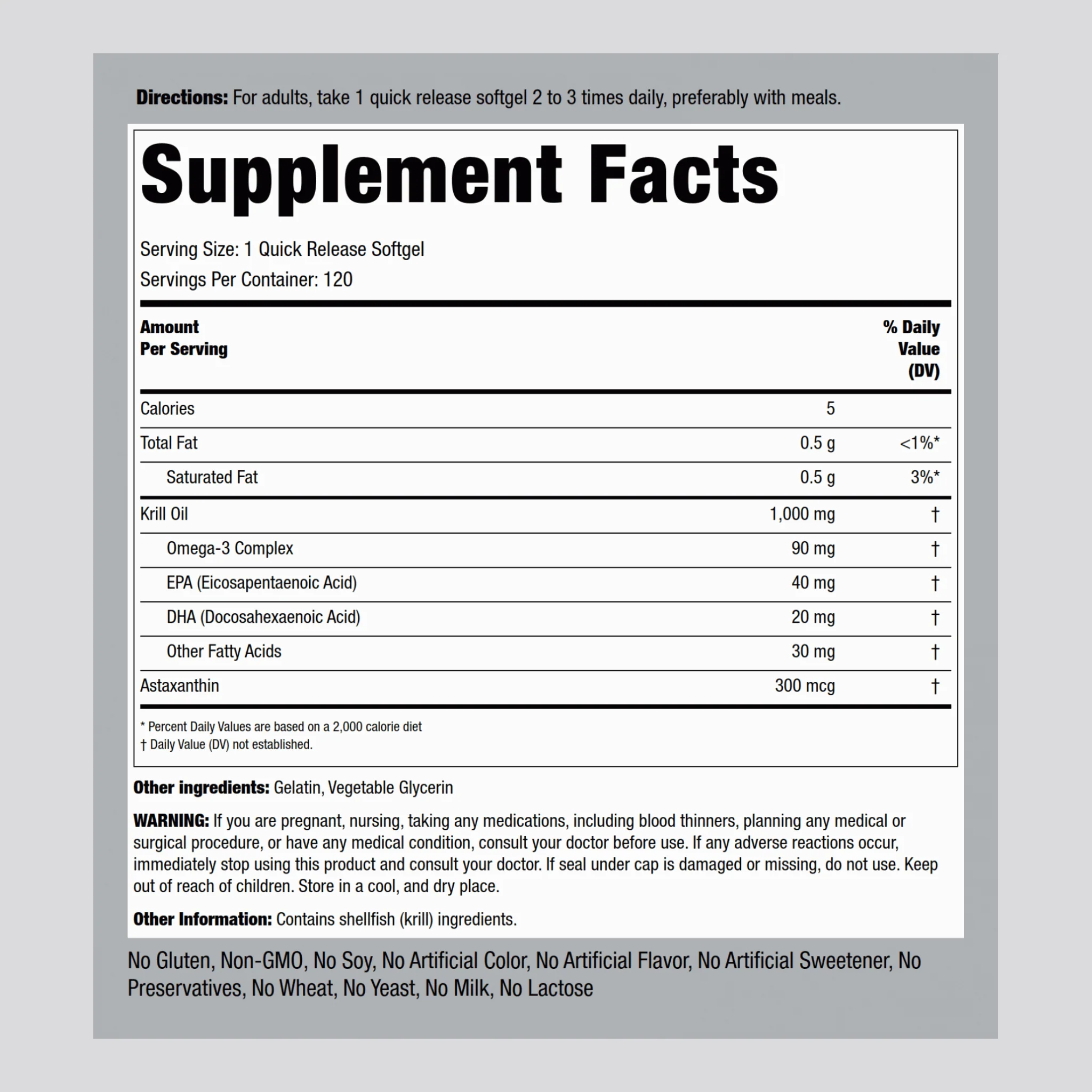 Krill Oil, 1000 mg, 120 Quick Release Softgels, 2  Bottles - Image 2