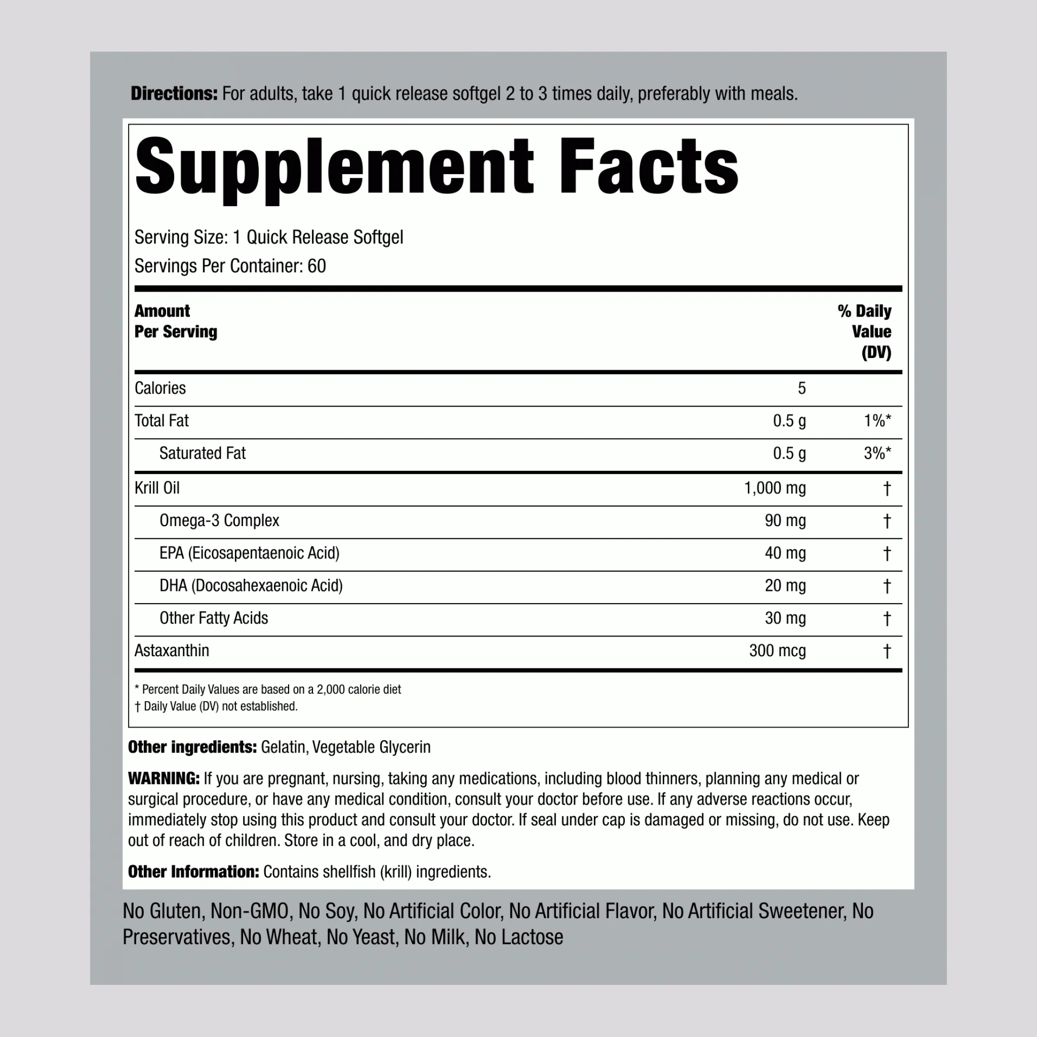 Krill Oil, 1000 mg, 60 Quick Release Softgels - Image 2