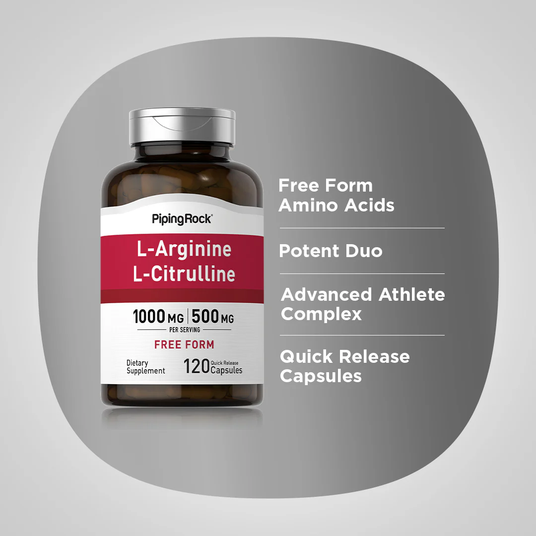 L-Arginine 1000 mg  & Citrulline 500 mg, 1000/500 mg, 120 Quick Release Capsules - Image 4