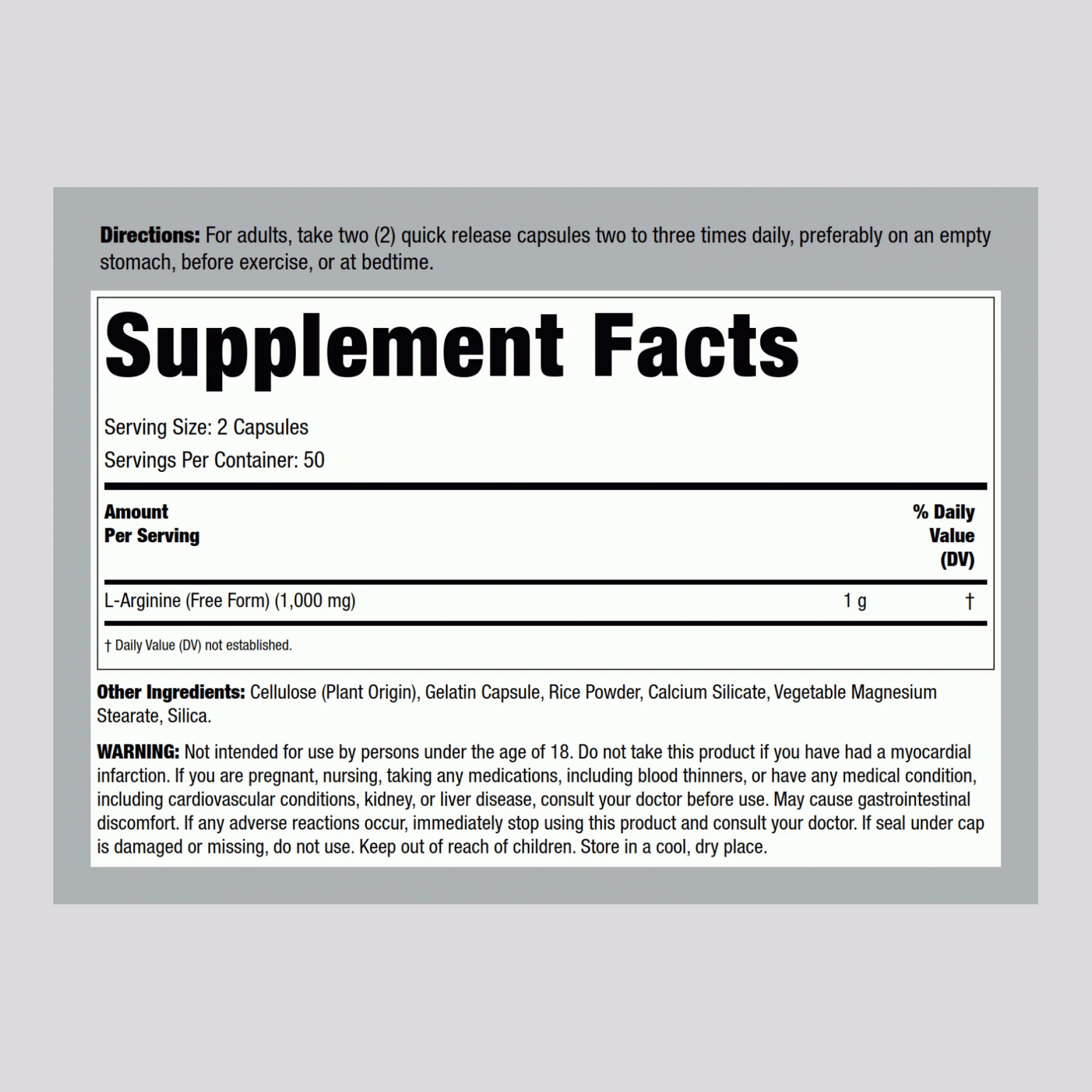 L-Arginine, 500 mg, 100 Capsules, 2  Bottles - Image 2