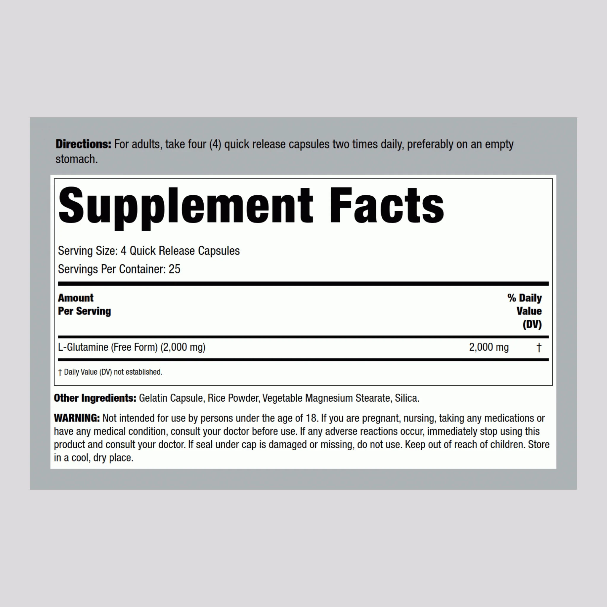 L-Glutamine, 500 mg, 100 Quick Release Capsules - Image 2
