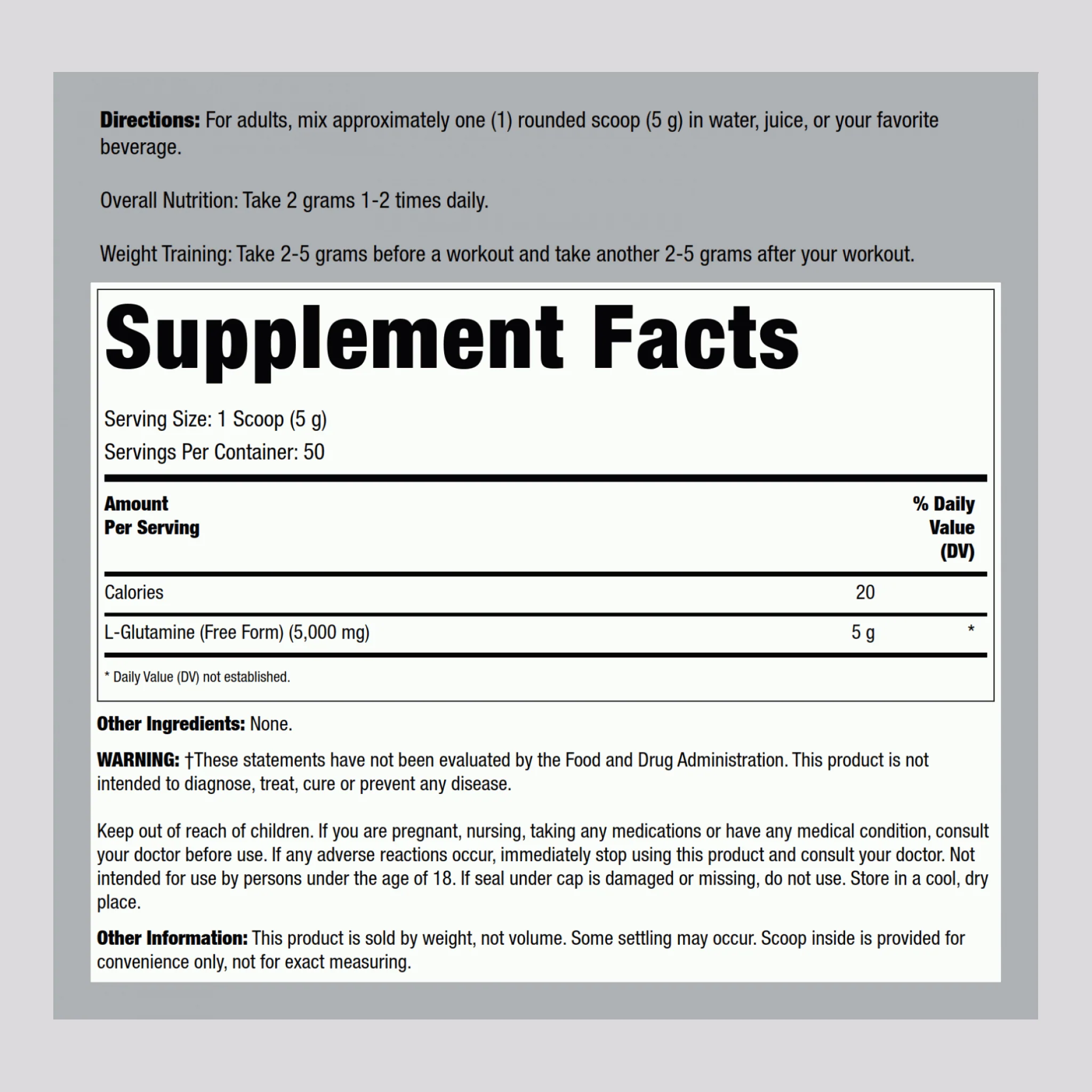 L-Glutamine Powder, 5000 mg, 250 g (8.82 oz) Bottle, 2  Bottles - Image 2