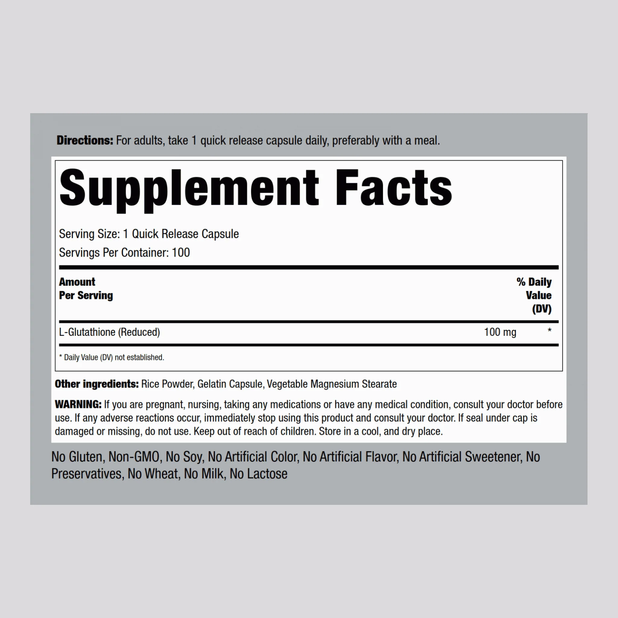 L-Glutathione (Reduced), 100 mg, 100 Quick Release Capsules - Image 2
