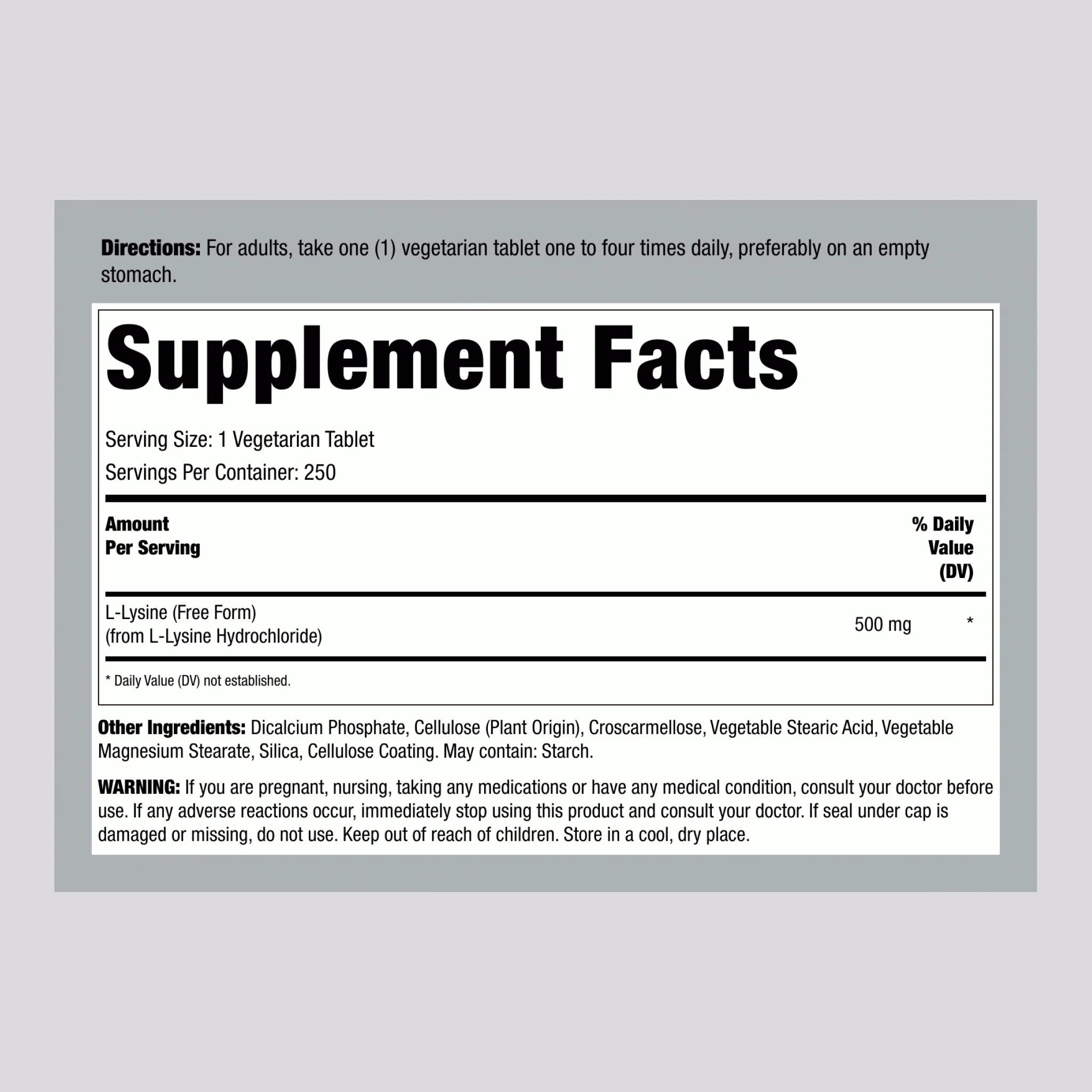 L-Lysine, 500 mg, 250 Vegetarian Tablets - Image 2