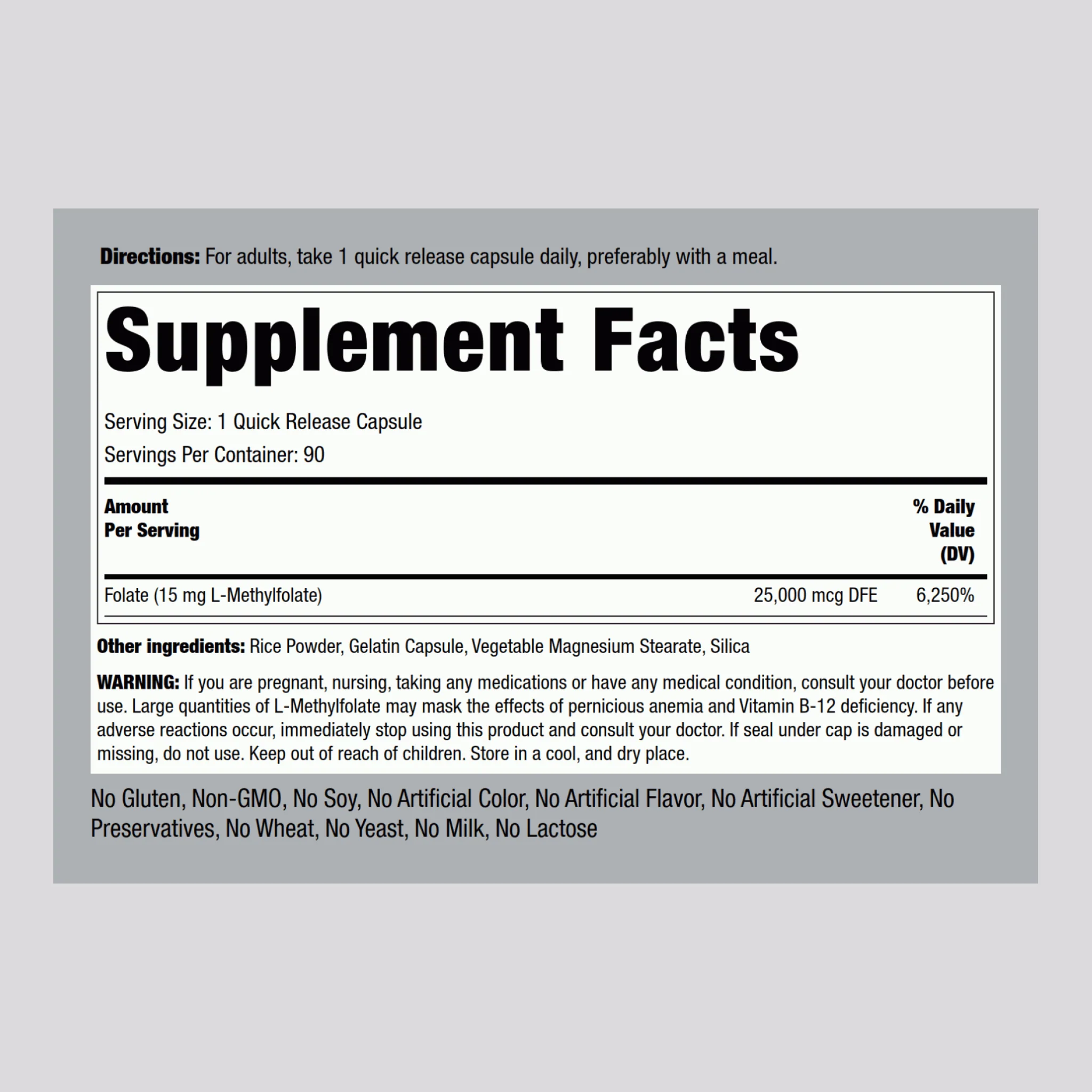 L-Methylfolate, 15 mg, 90 Quick Release Capsules, 2  Bottles - Image 2