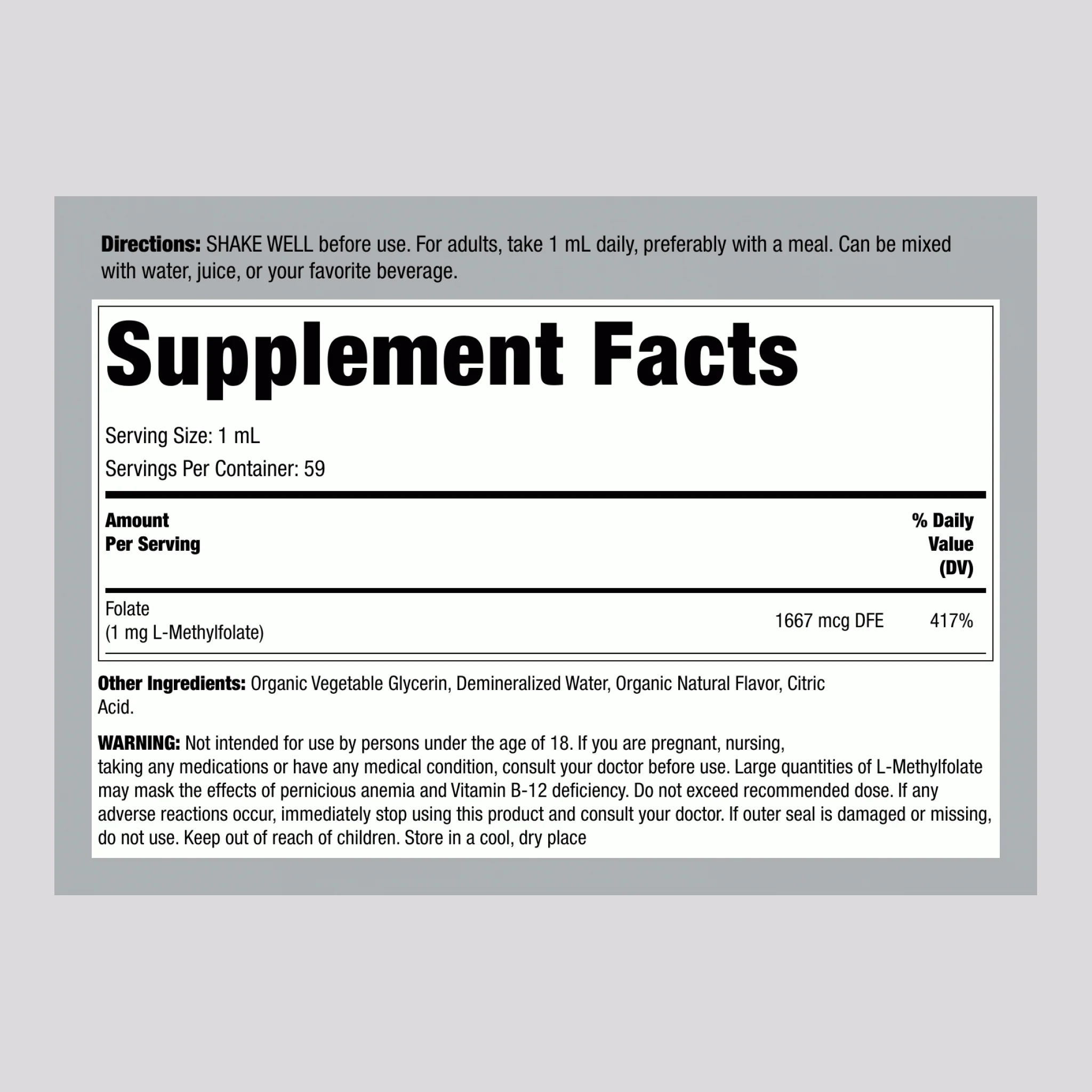 L-Methylfolate, 2 fl oz (59 mL) Dropper Bottle - Image 2