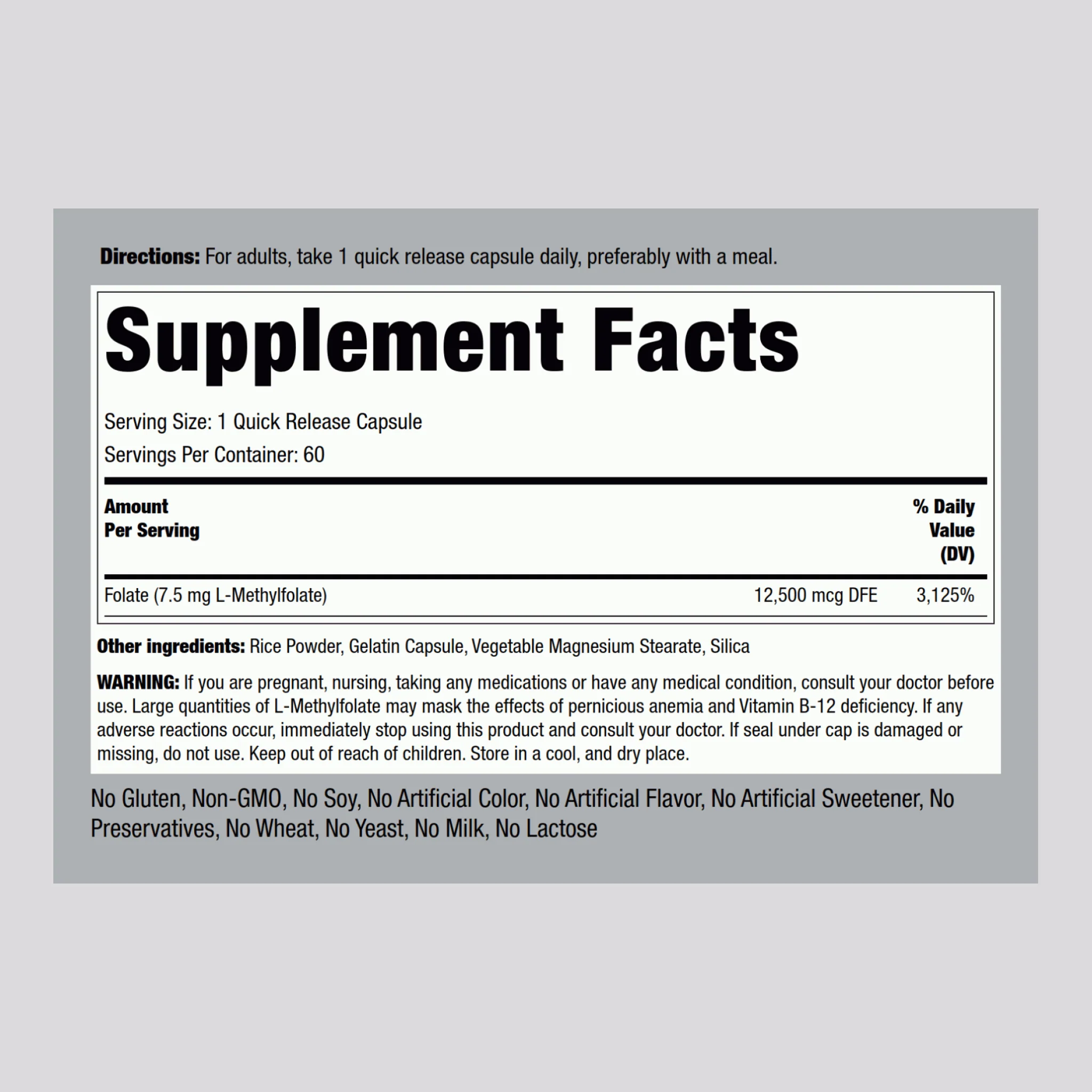 L-Methylfolate, 7.5 mg, 60 Quick Release Capsules, 2  Bottles - Image 2