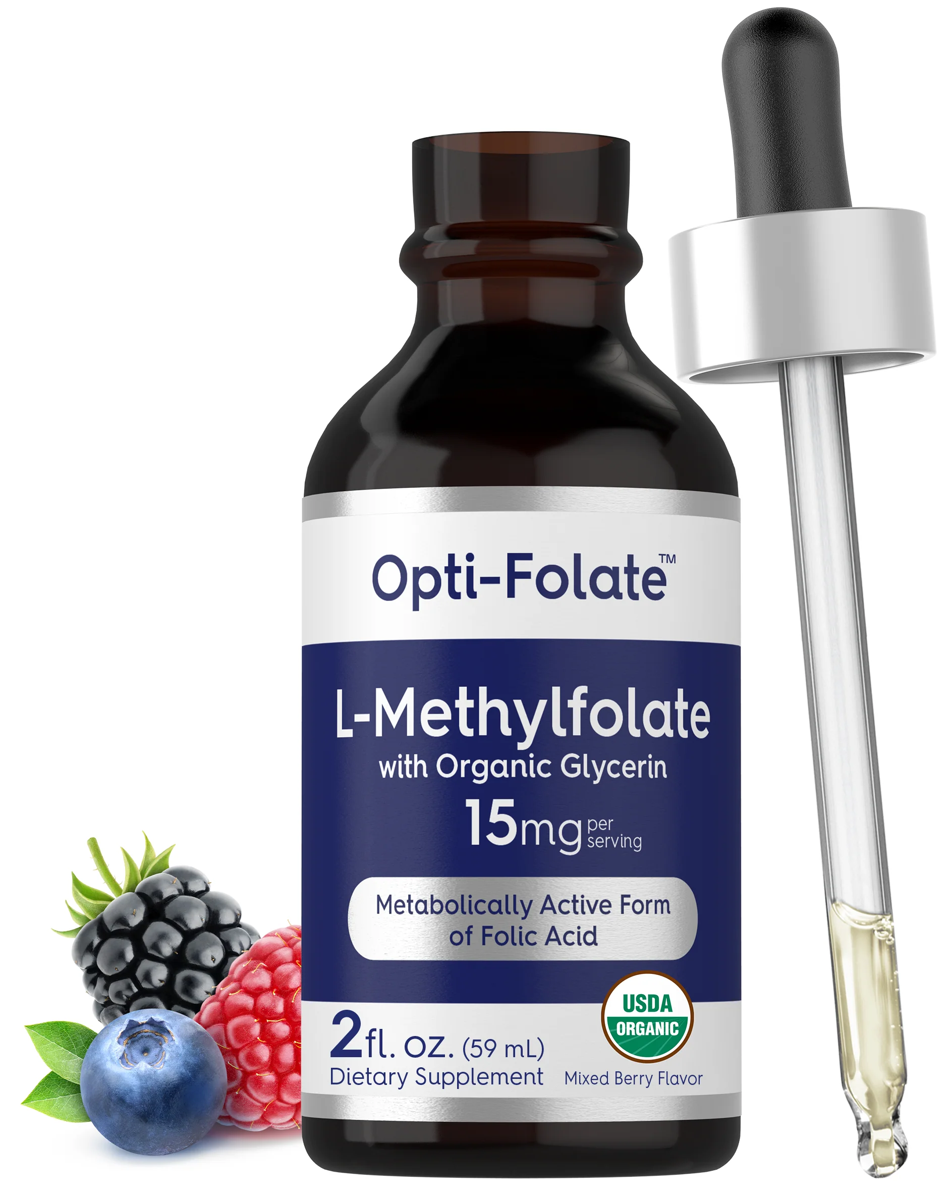 L-Methylfolate (Organic), 15 mg (per serving), 2 fl oz (59 mL) Dropper Bottle - Image 3