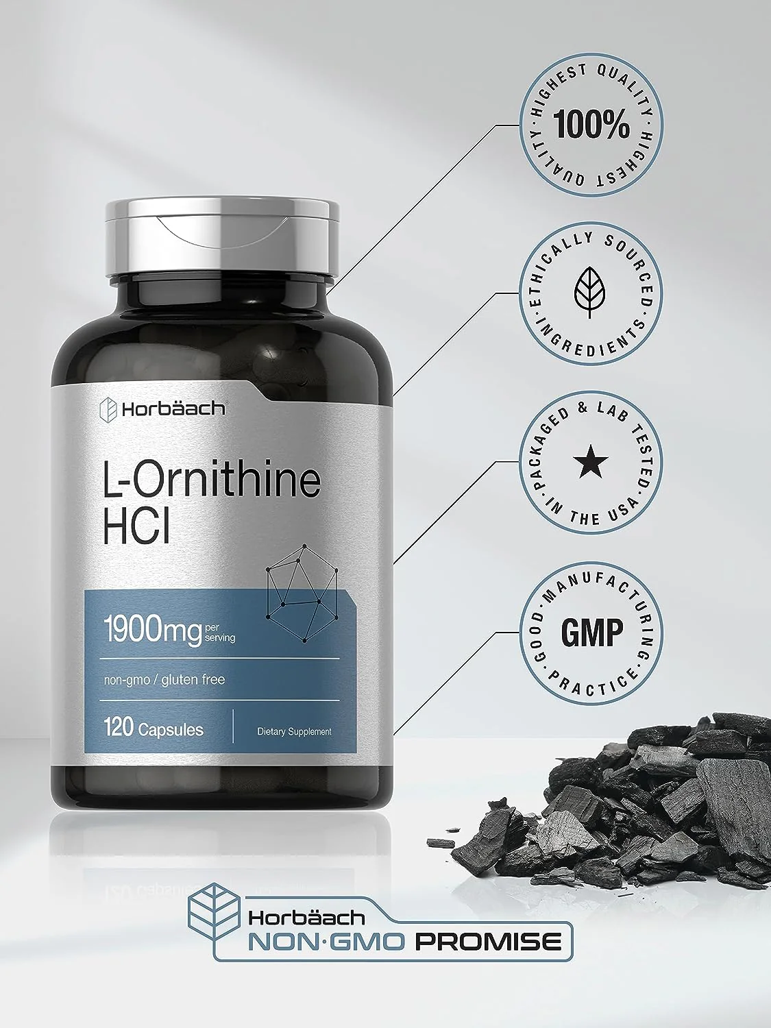 L-Ornithine HCI, 1900 mg (per serving), 120 Capsules - Image 7