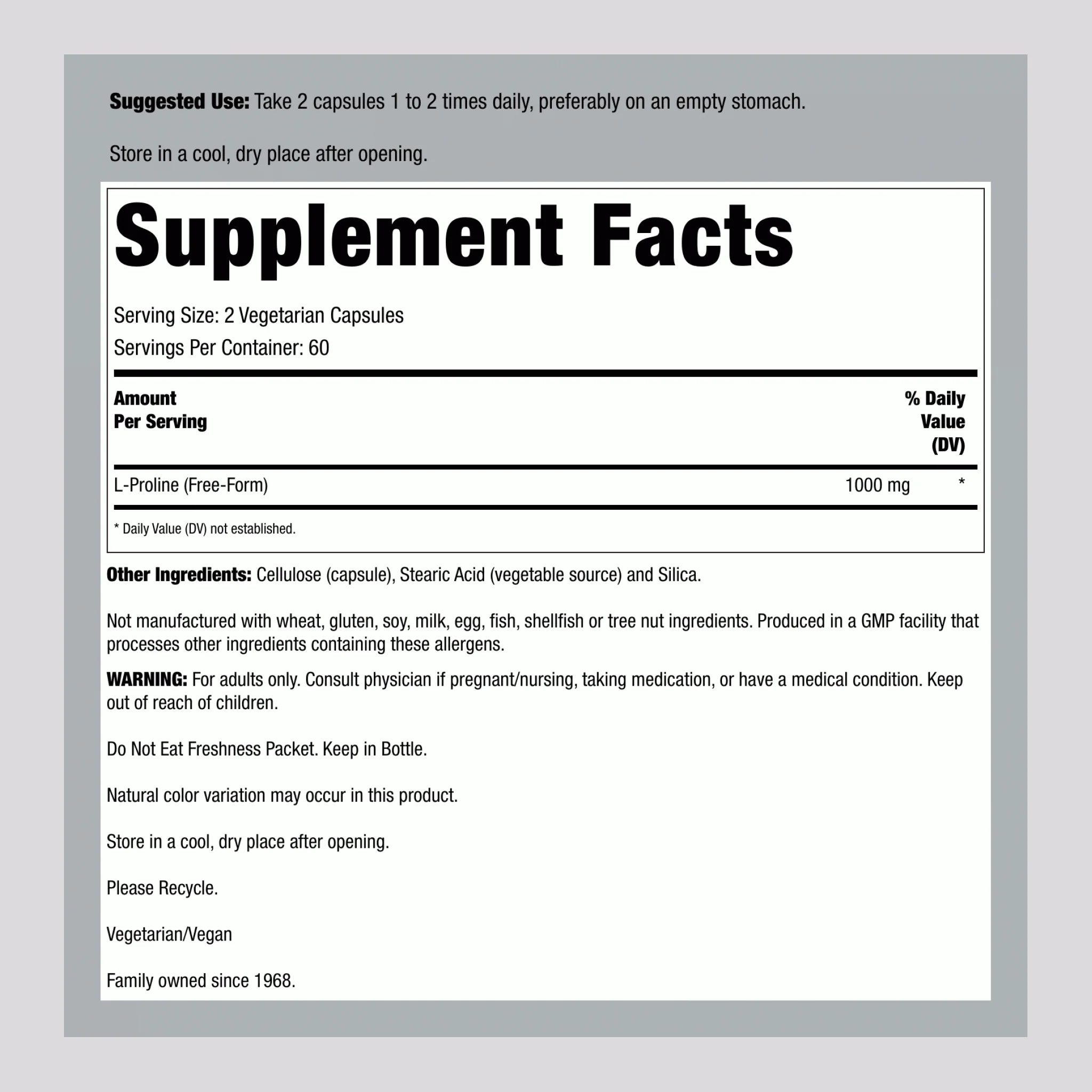 L-Proline, 500 mg, 120 Vegetarian Capsules - Image 2
