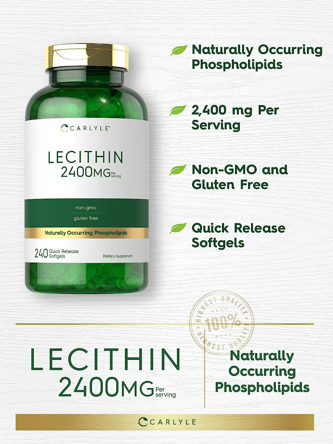 Lecithin - NON GMO, 2400 mg (per serving), 240 Quick Release Softgels - Image 5