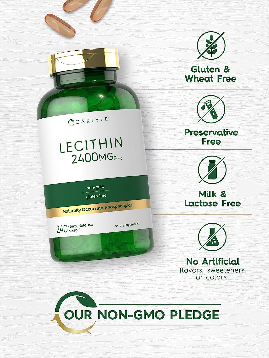 Lecithin - NON GMO, 2400 mg (per serving), 240 Quick Release Softgels - Image 6